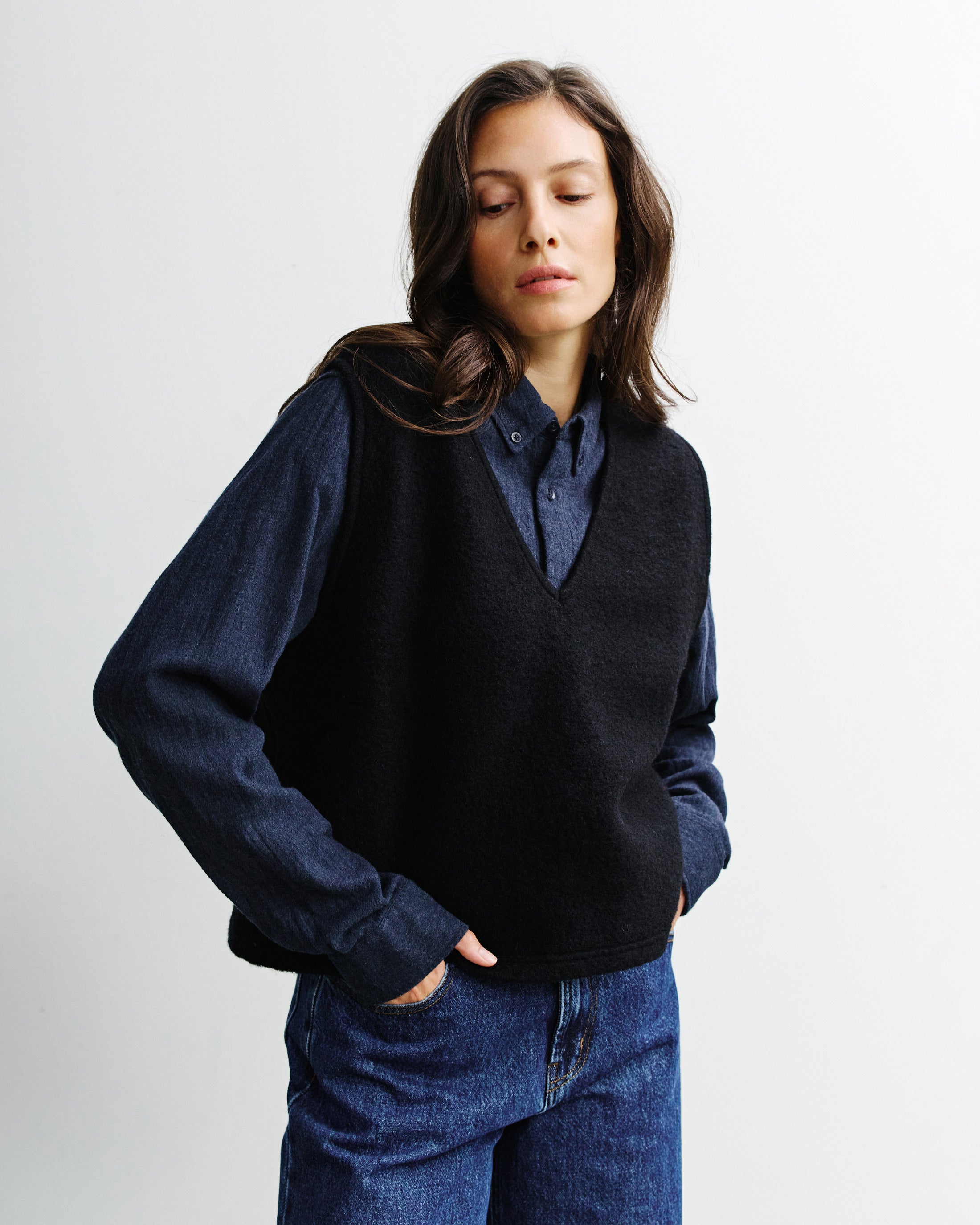 Short Vest Organic Wool - Black