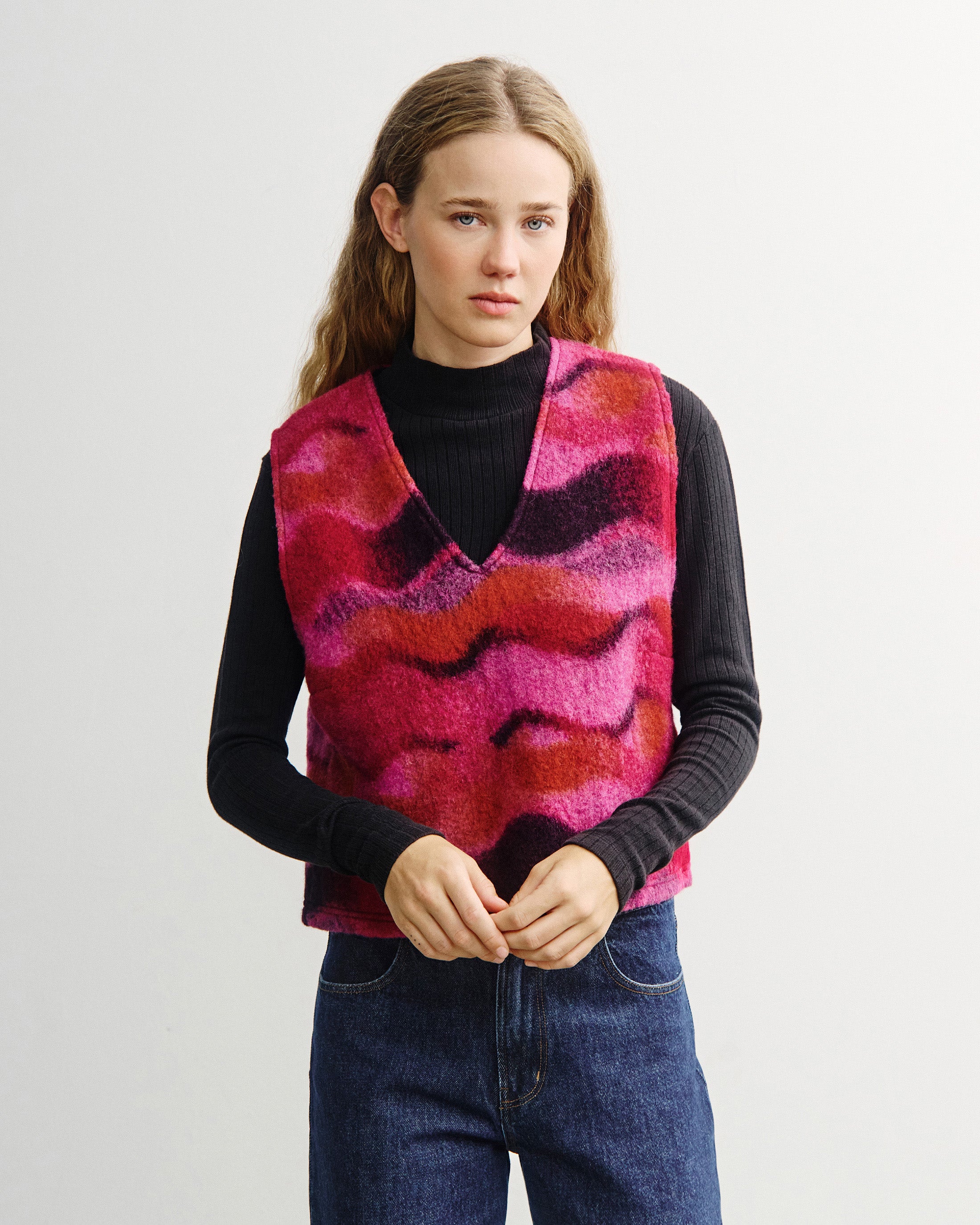 Cropped Vest Organic Wool - Pink