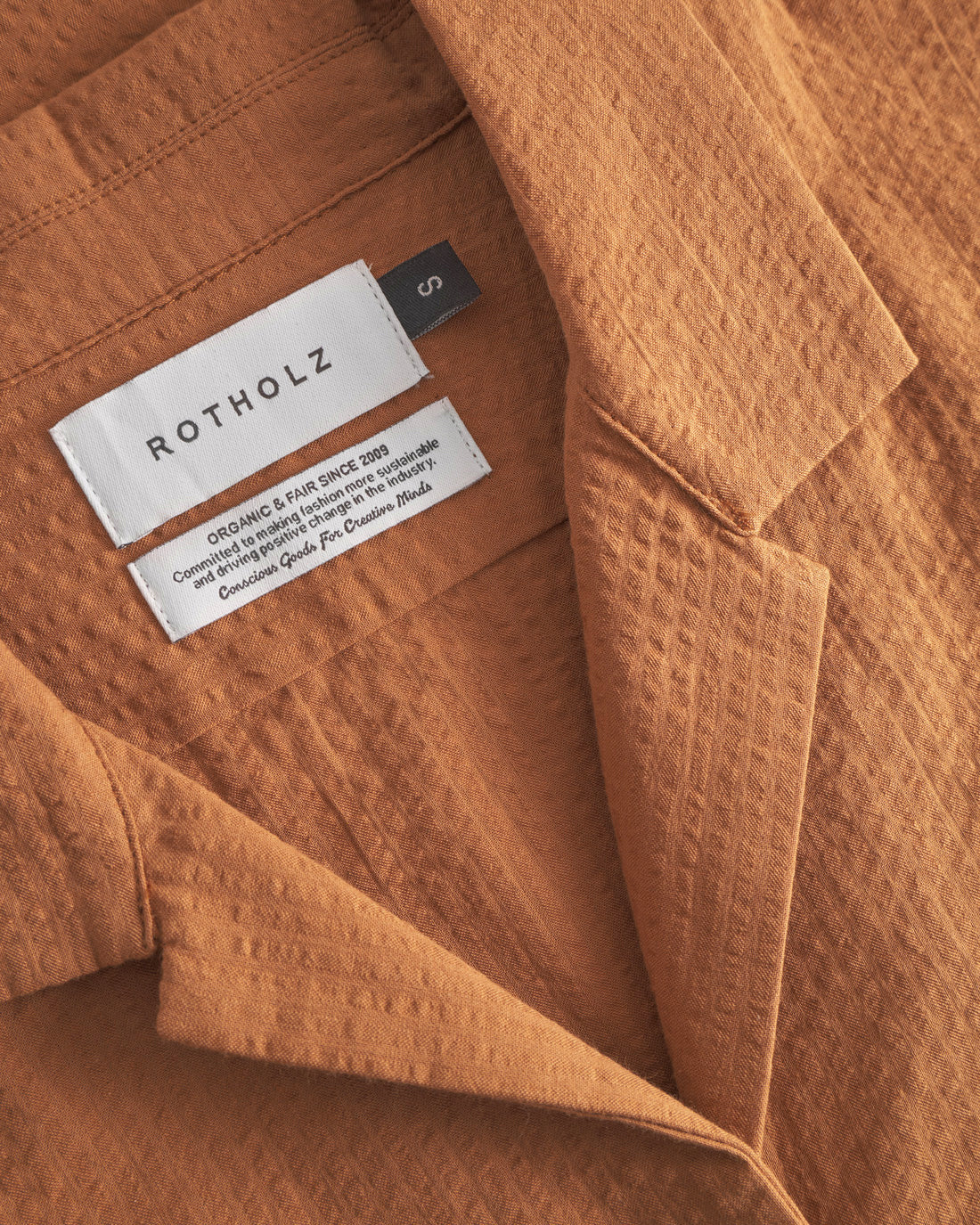 Short seersucker bowling shirt, organic cotton - caramel