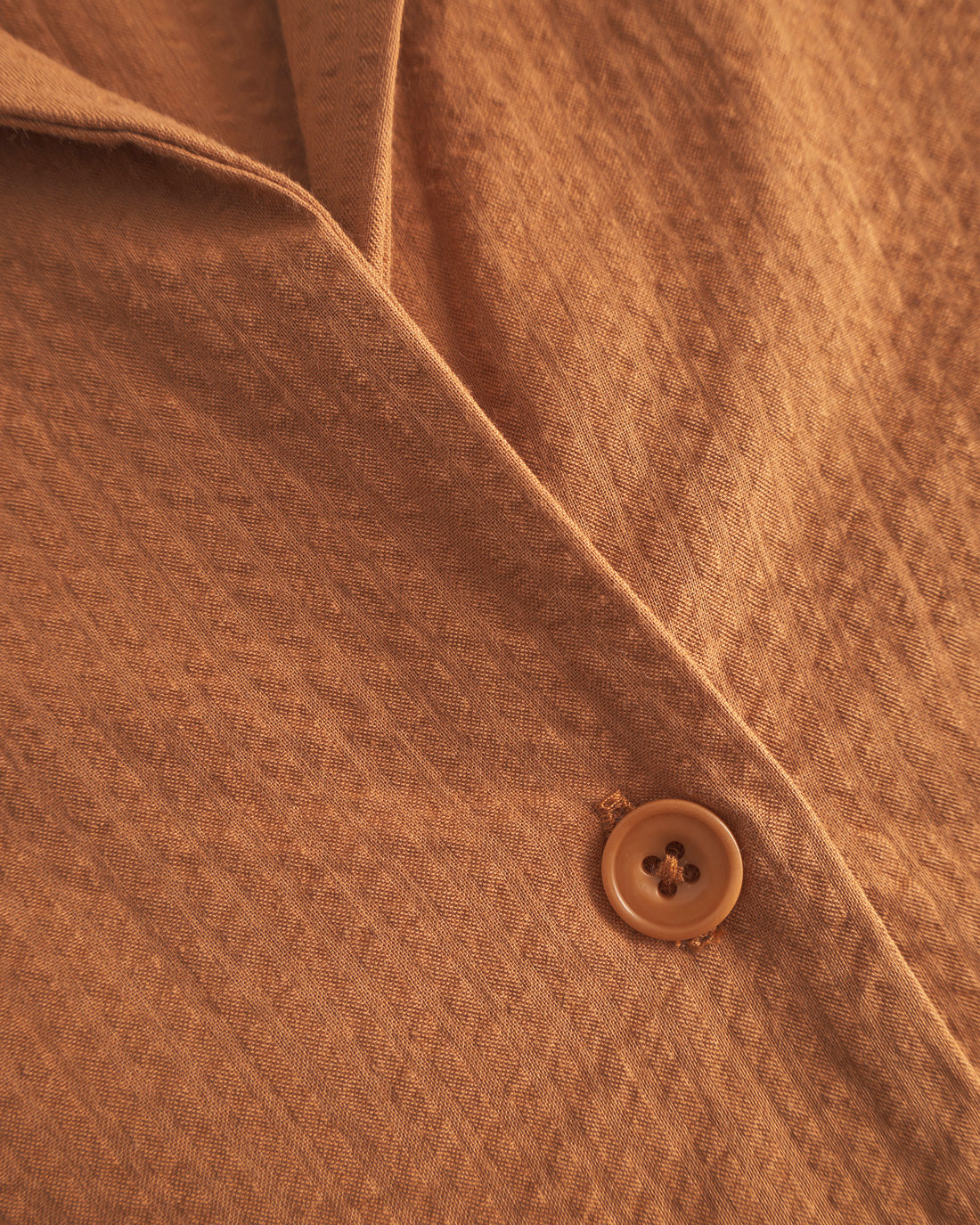 Short seersucker bowling shirt, organic cotton - caramel