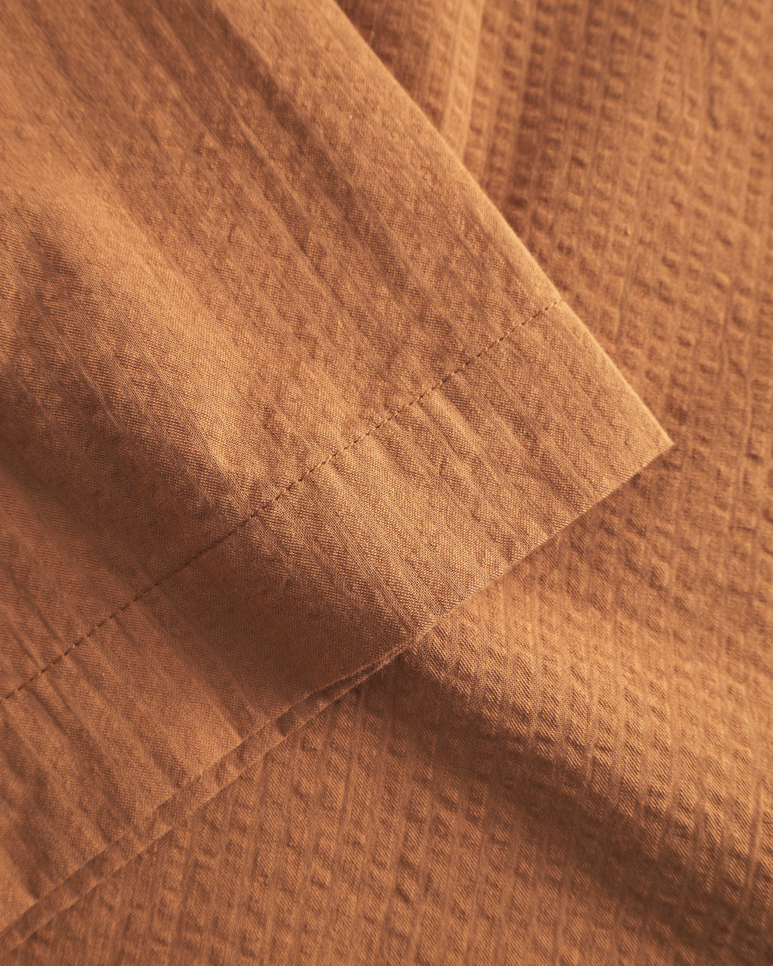 Short seersucker bowling shirt, organic cotton - caramel
