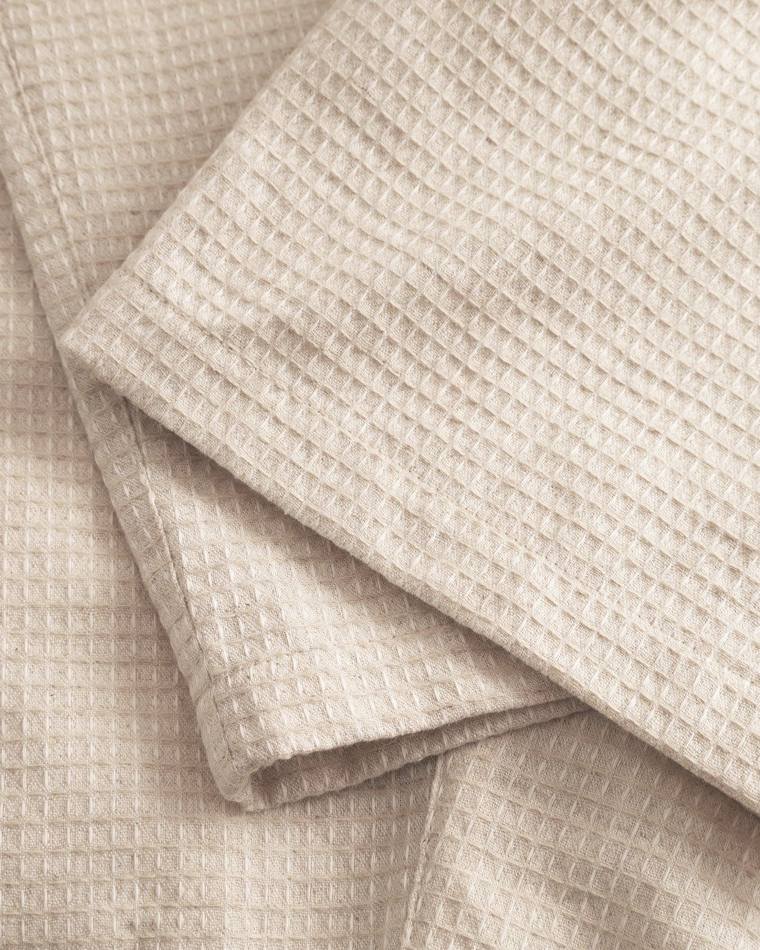 High-waisted waffle trousers, organic cotton - Cream