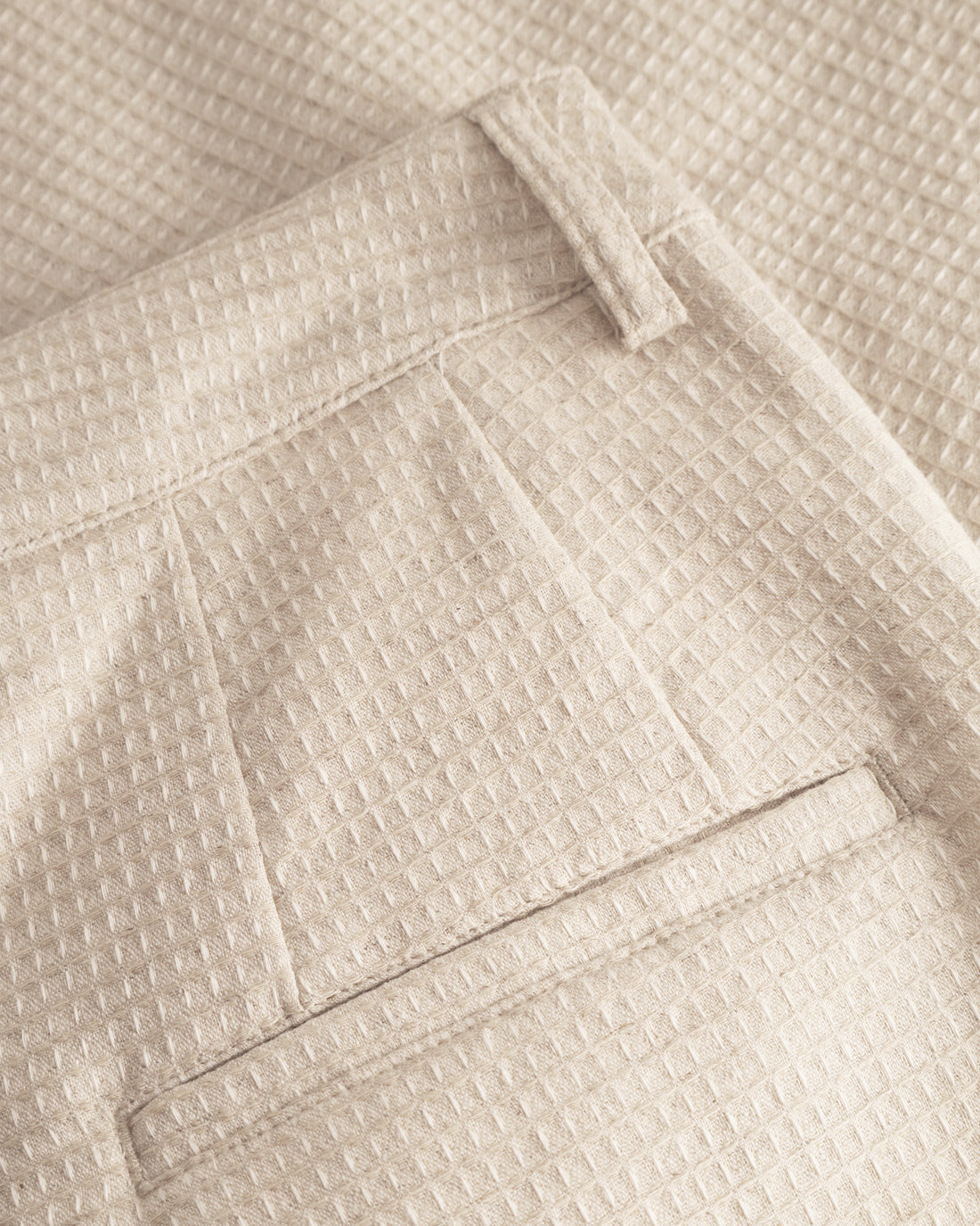 High-waisted waffle trousers, organic cotton - Cream