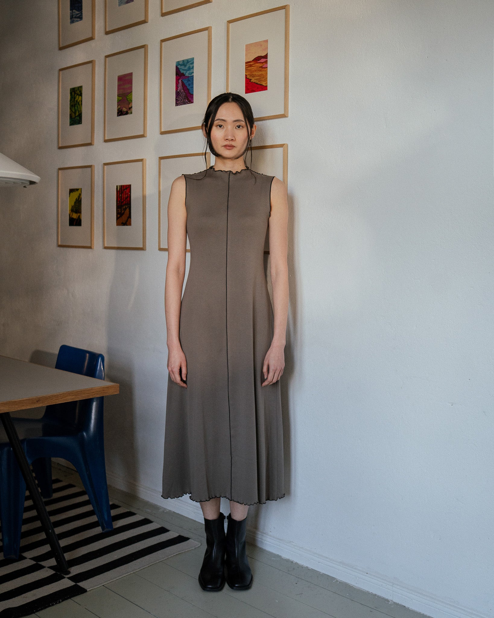 Pin-Tucked Organic Cotton Dress - Grey
