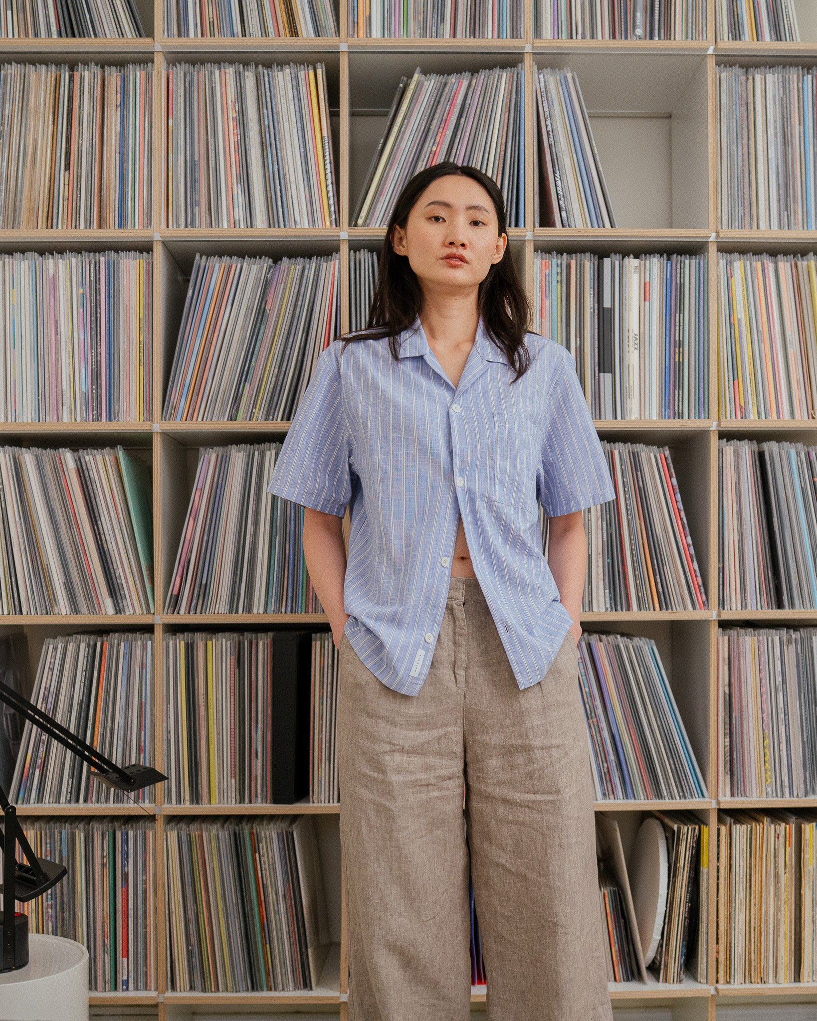 Short Bowling Shirt Organic Cotton - Blue Striped