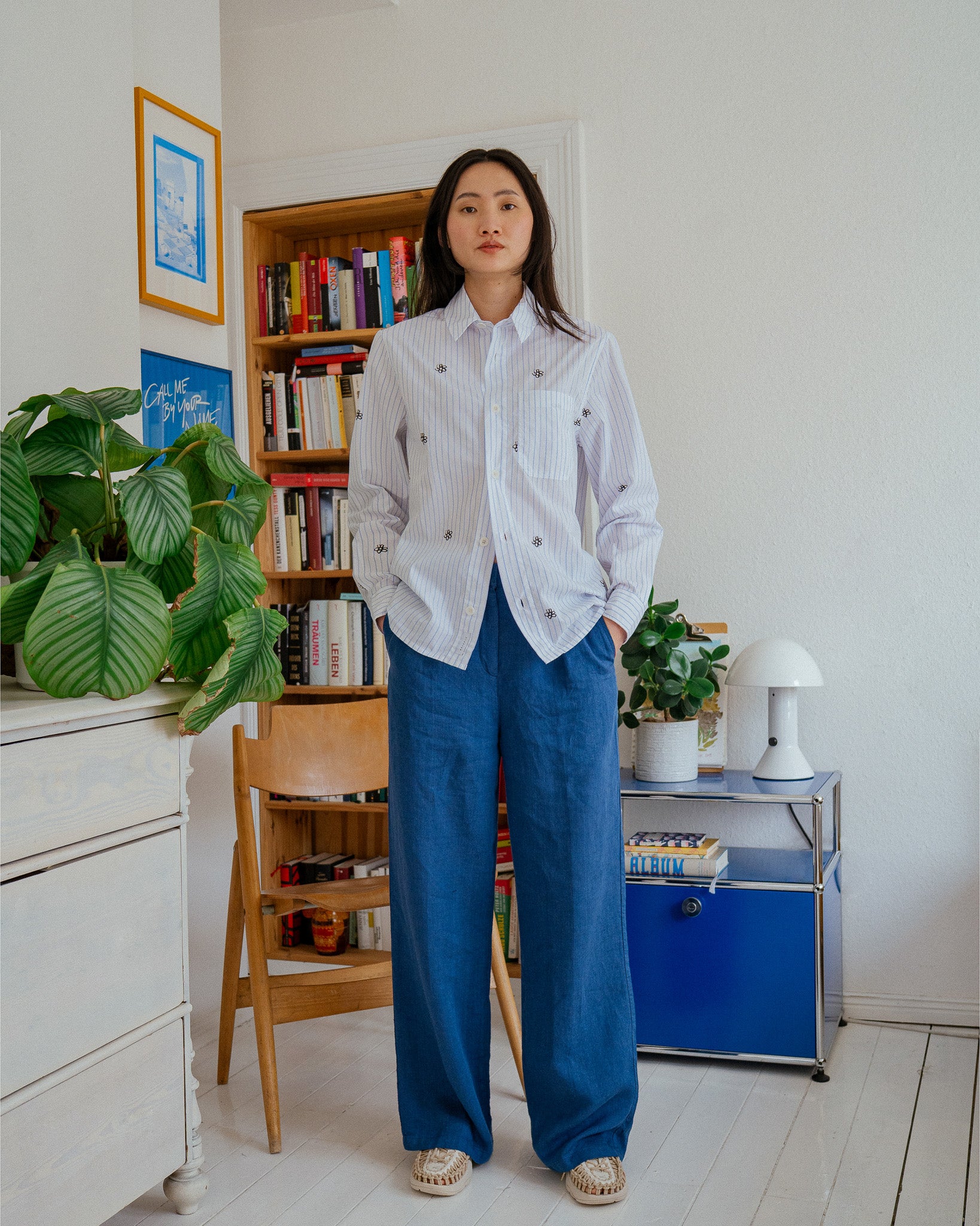 Flower Print Shirt Organic Cotton - Striped
