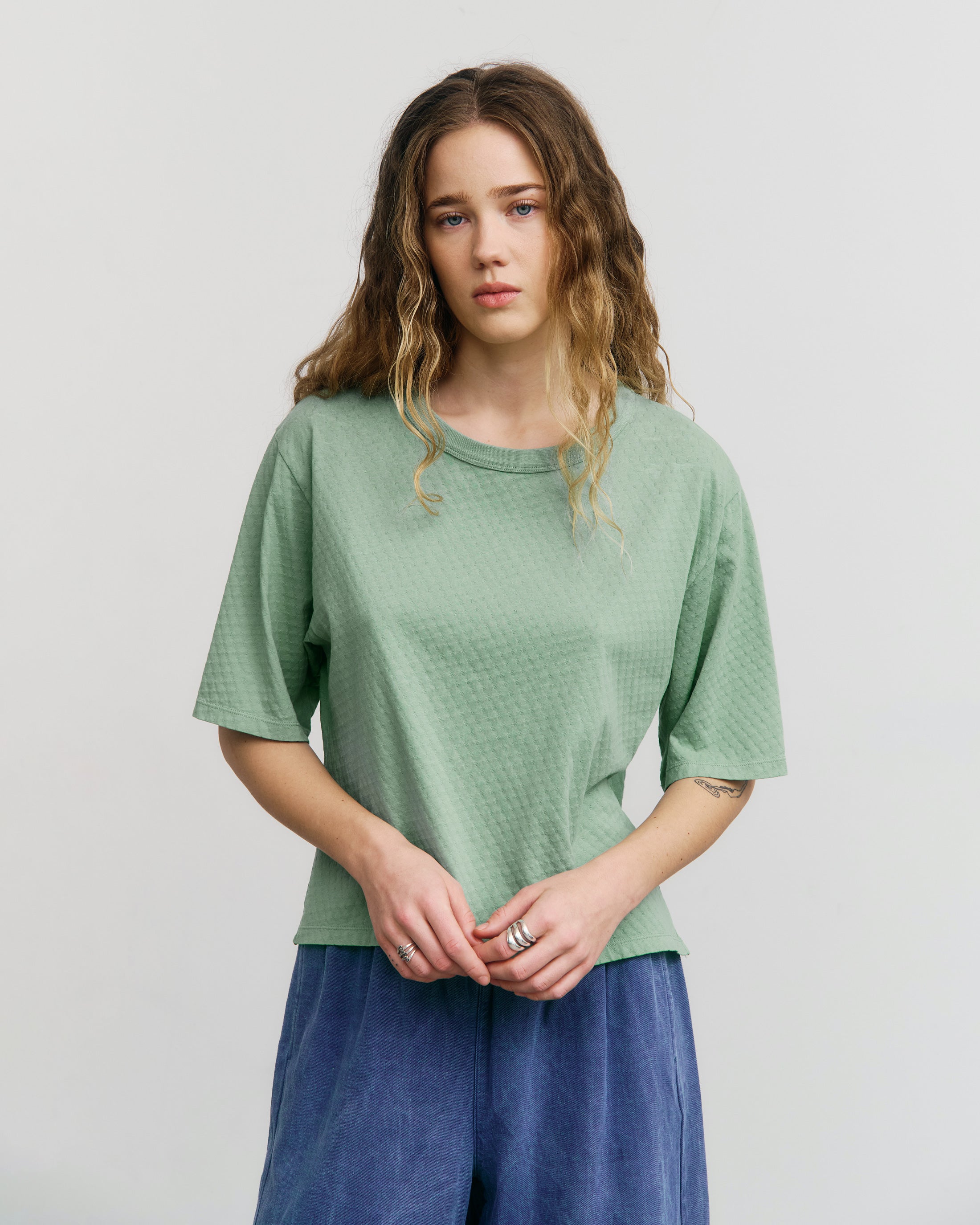 Short Structured T-Shirt Organic Cotton - Green