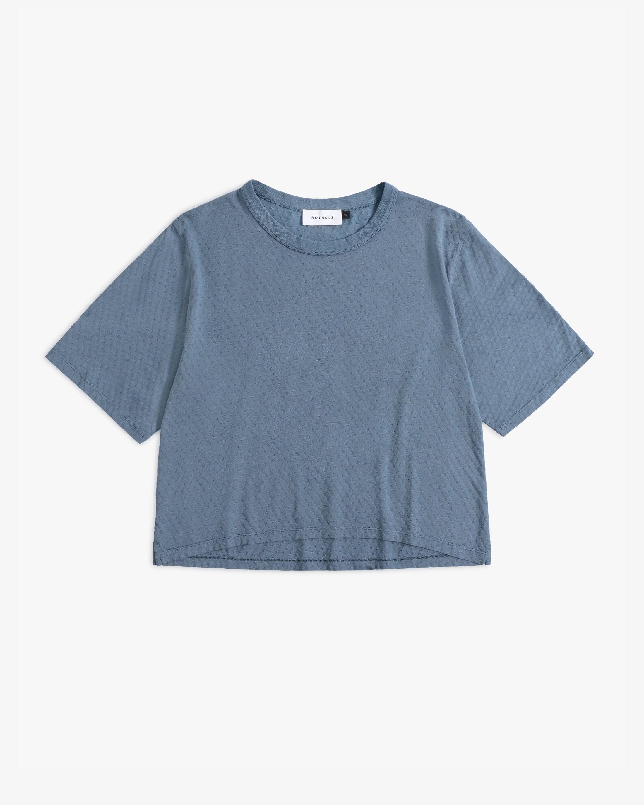 Kurzes Strukturiertes T-Shirt Bio Baumwolle - Blau