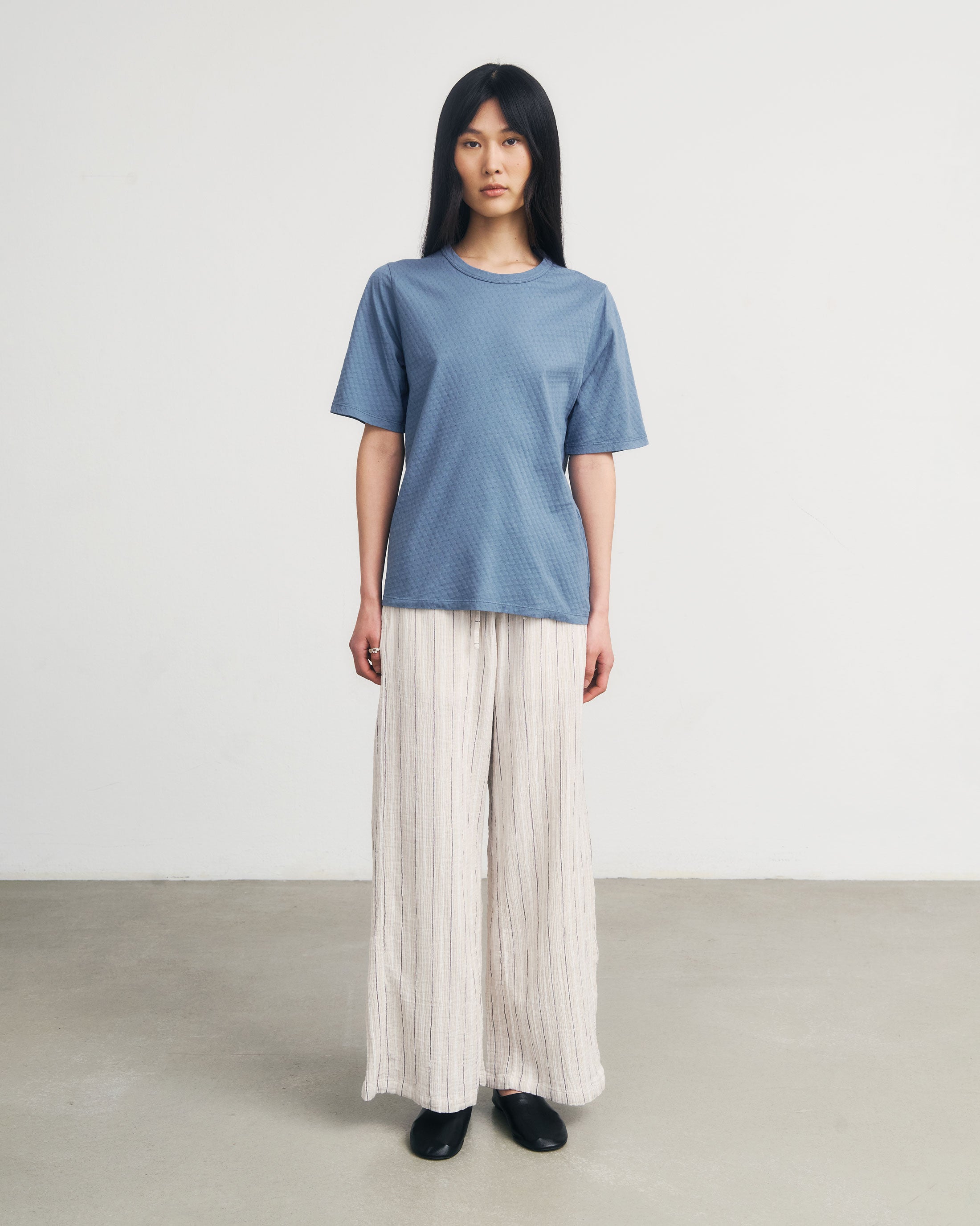 Strukturiertes T-Shirt Bio Baumwolle - Blau