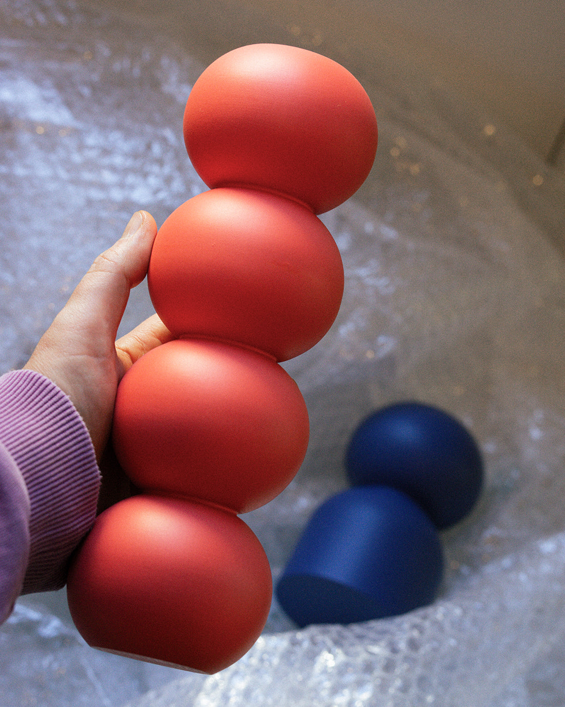 BUBBLE WOODEN VASE 26 CM – RED