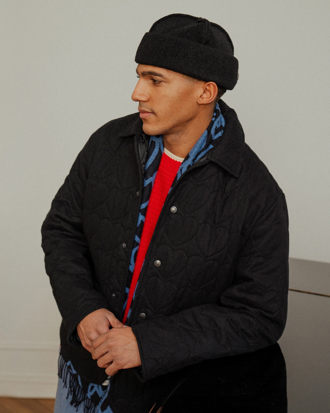 Flannel quilted jacket, organic cotton - Black