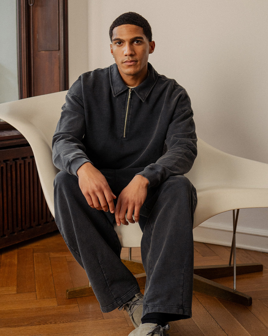 Polo Half Zip Sweatshirt Organic Cotton - Black