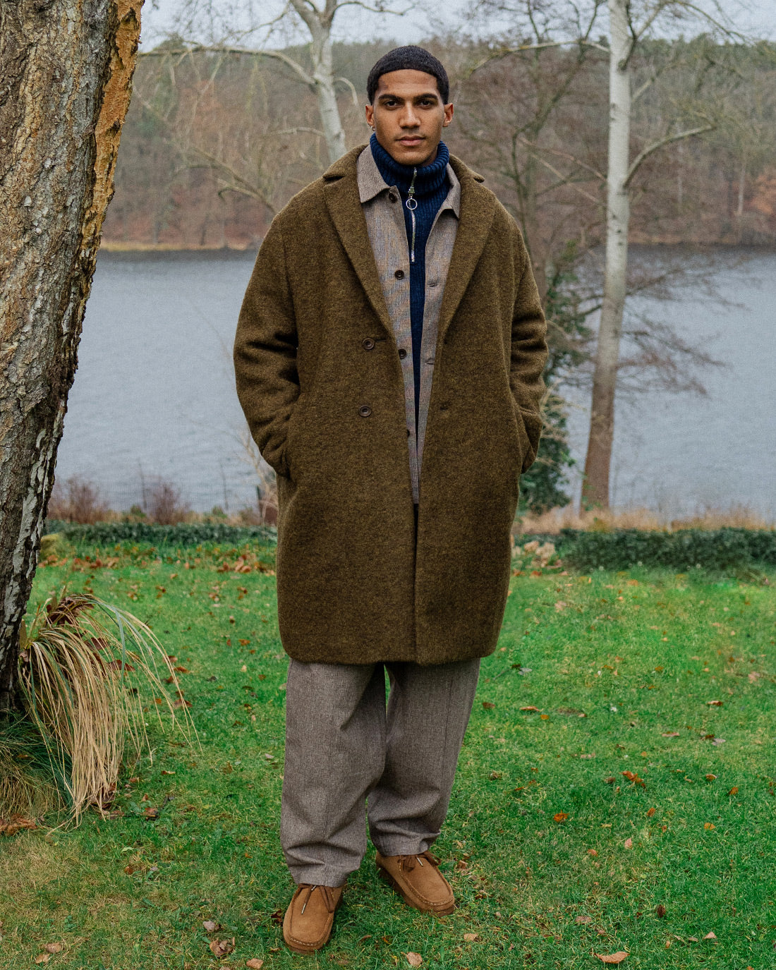 Organic Wool Blend Coat - Dark Green