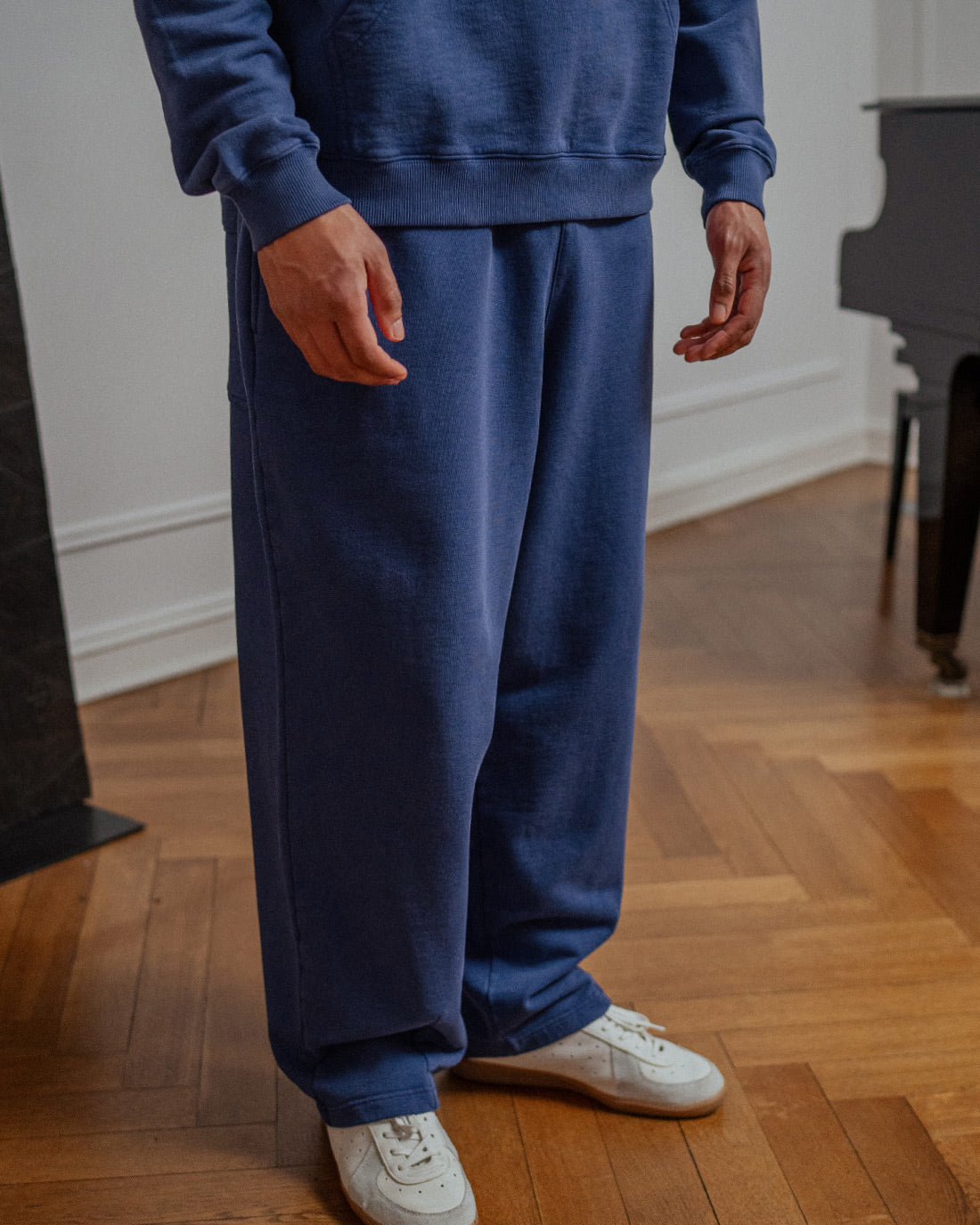 Wide sweatpants with pleats organic cotton - blue