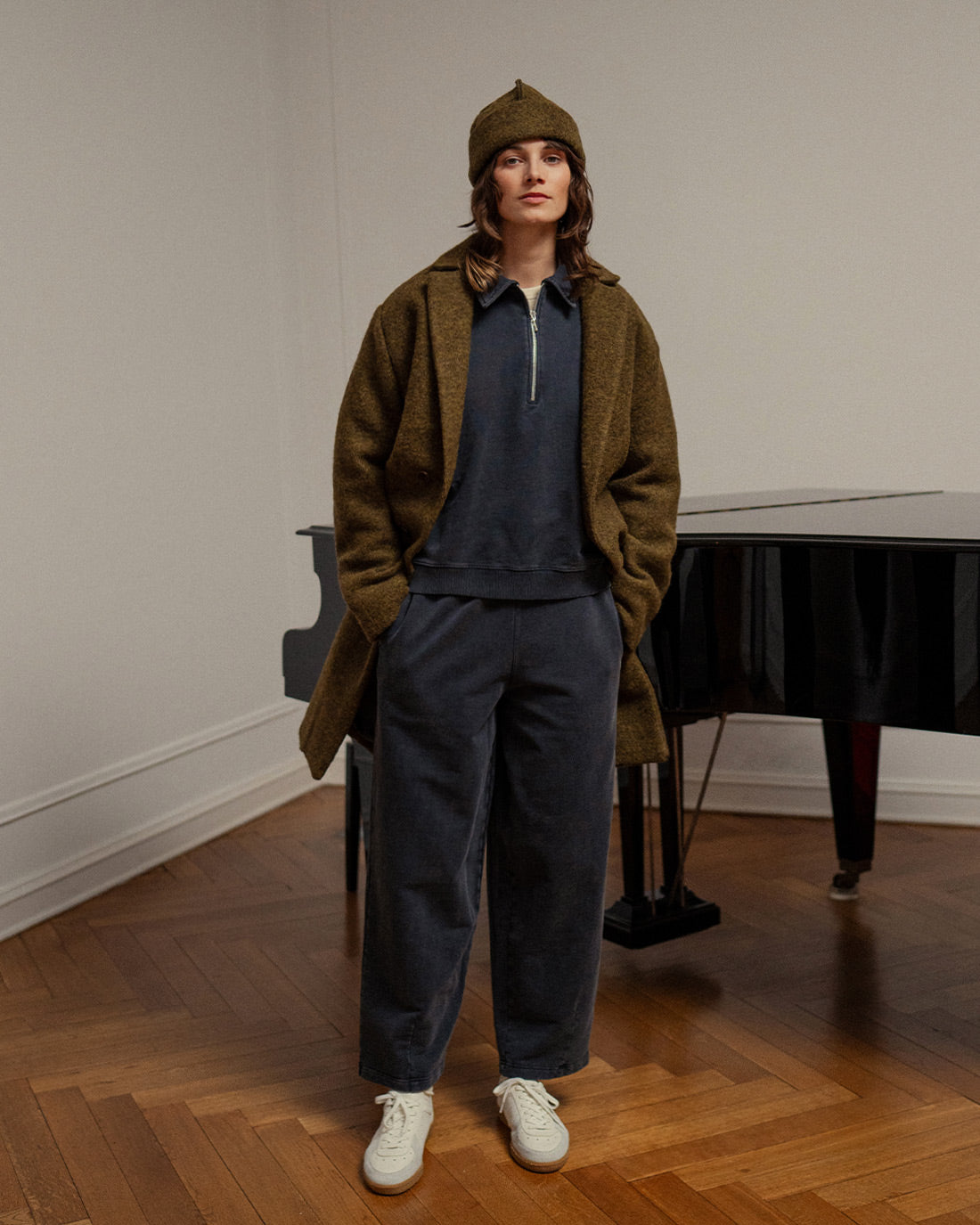 Organic Wool Blend Coat - Dark Green