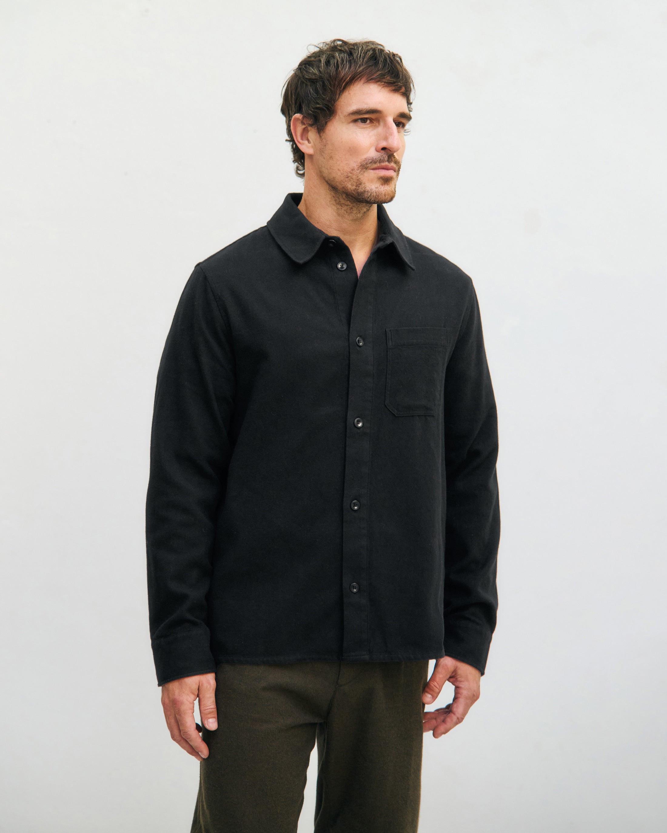 Flannel shirt, organic cotton - Black