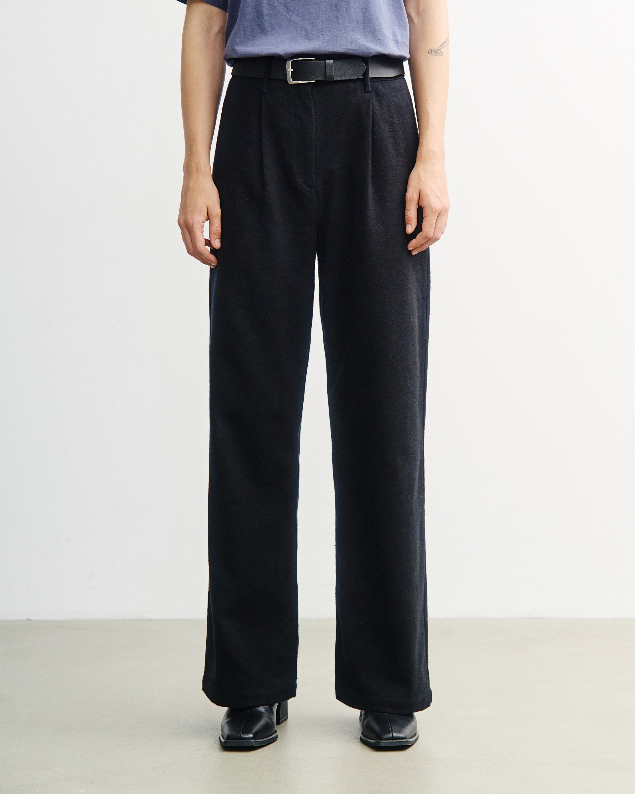 High-Waist Flannel Trousers Organic Cotton - Black
