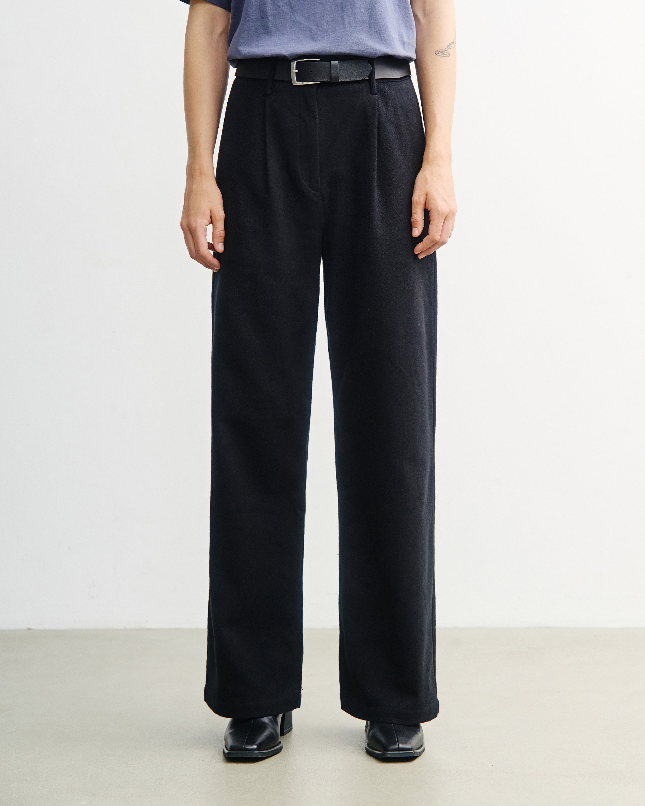 High-Waist Flannel Trousers Organic Cotton - Black