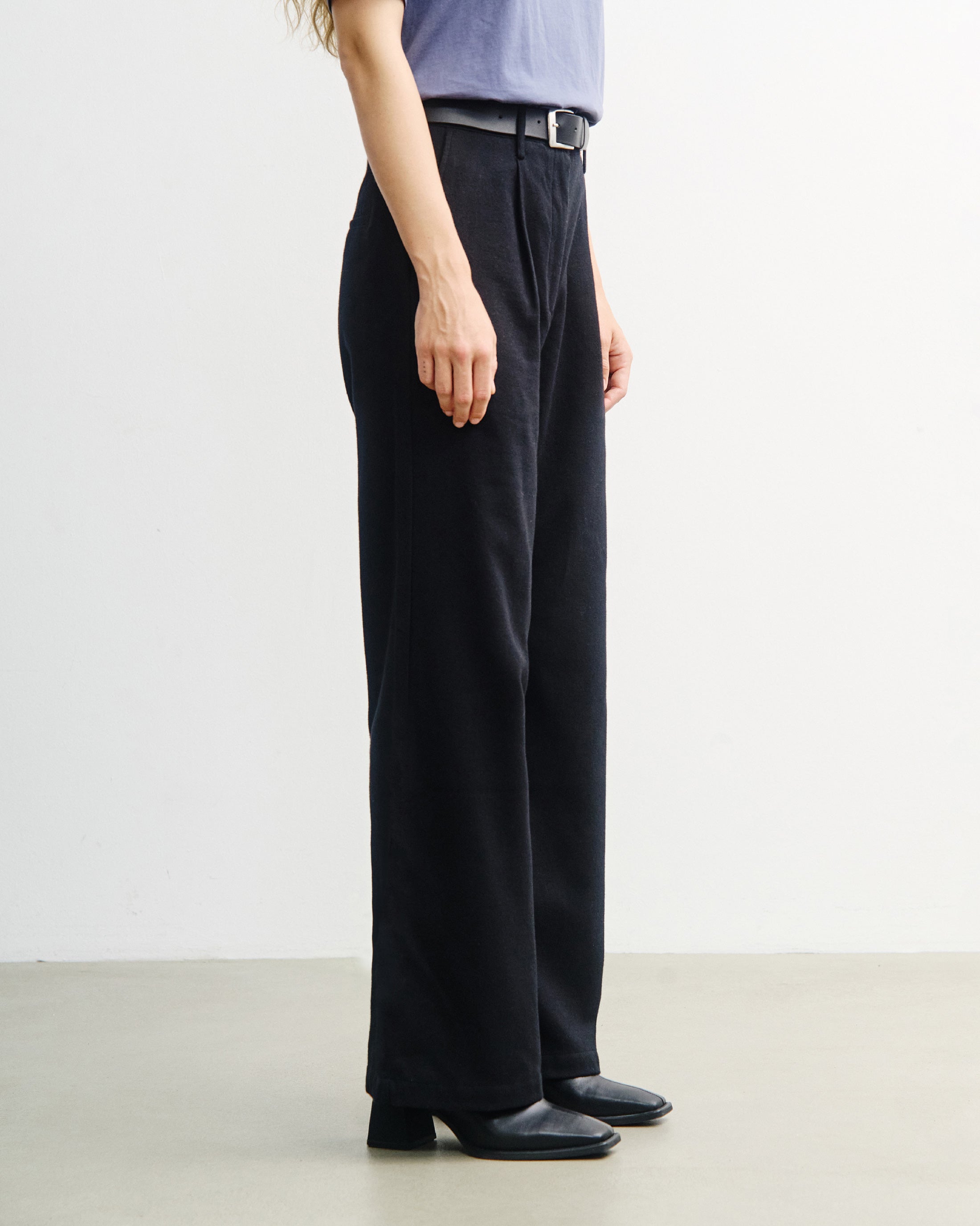 High-Waist Flannel Trousers Organic Cotton - Black