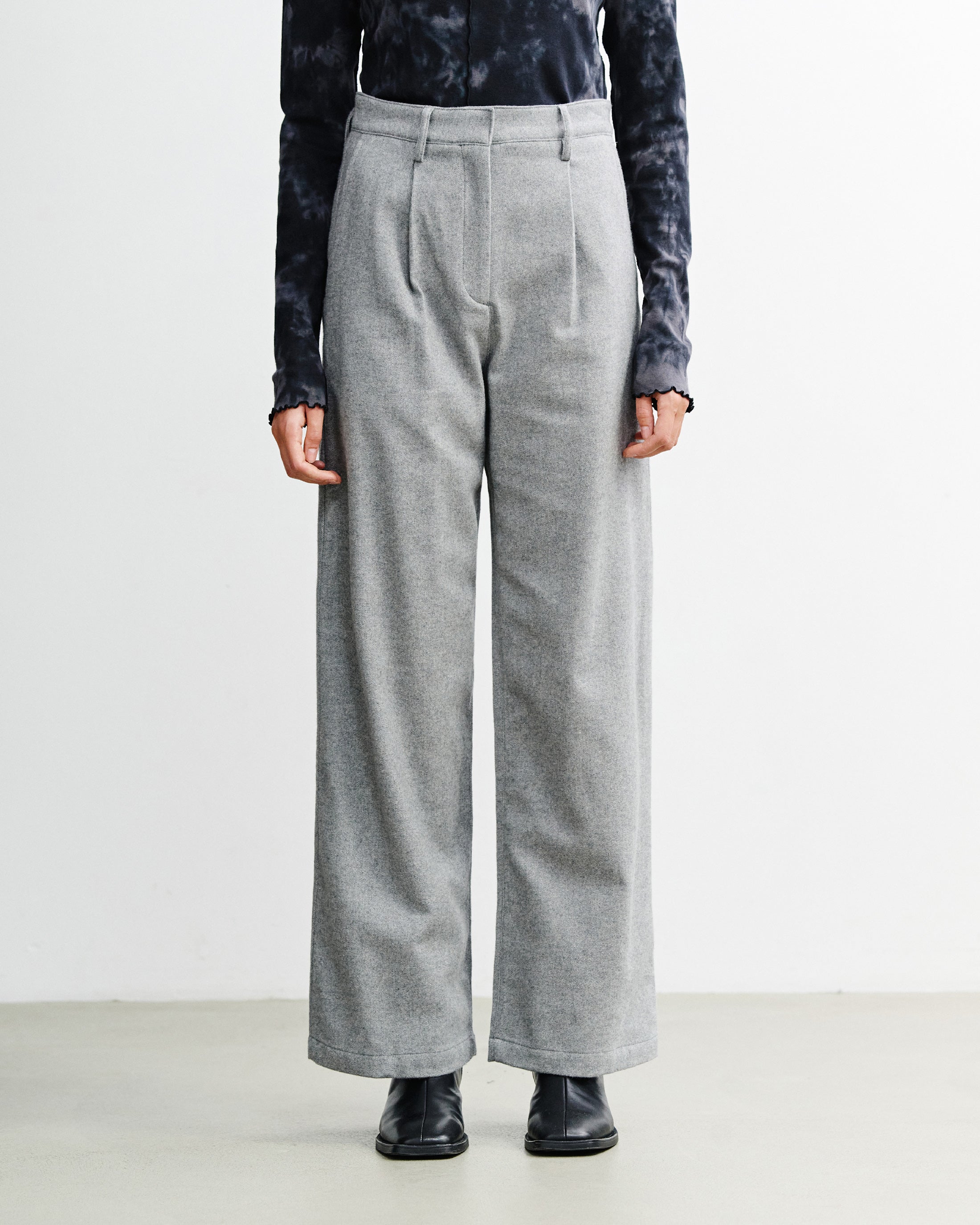 High-Waist Flannel Trousers Organic Cotton - Grey