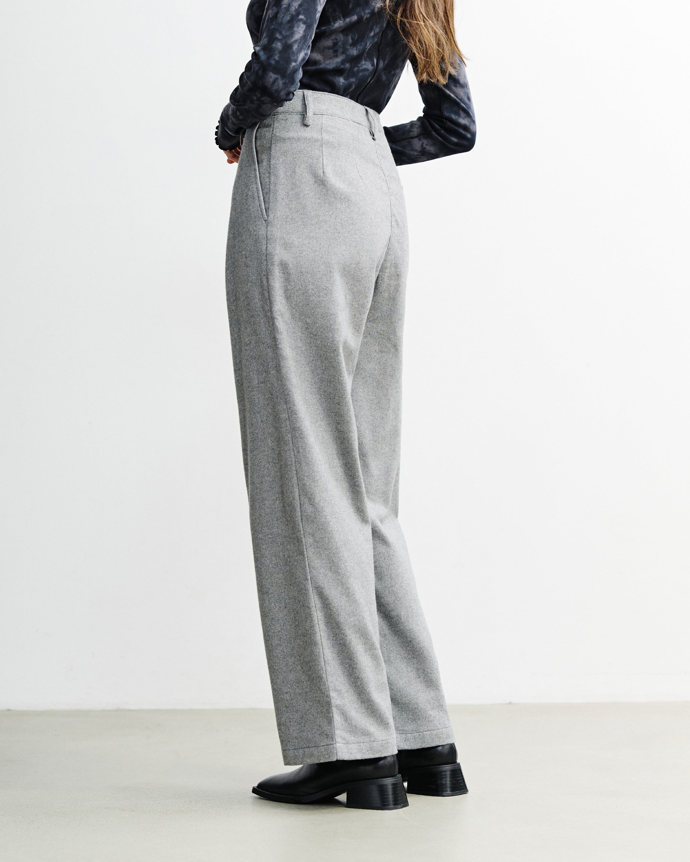 High-Waist Flannel Trousers Organic Cotton - Grey