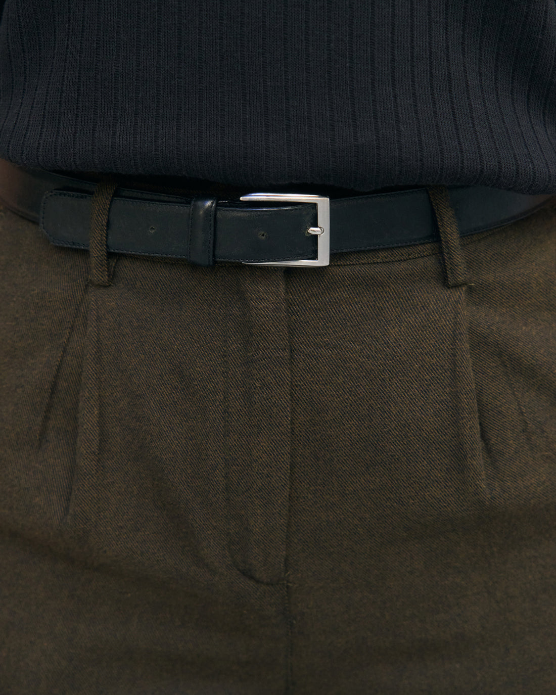 High-waisted flannel trousers, organic cotton - Brown