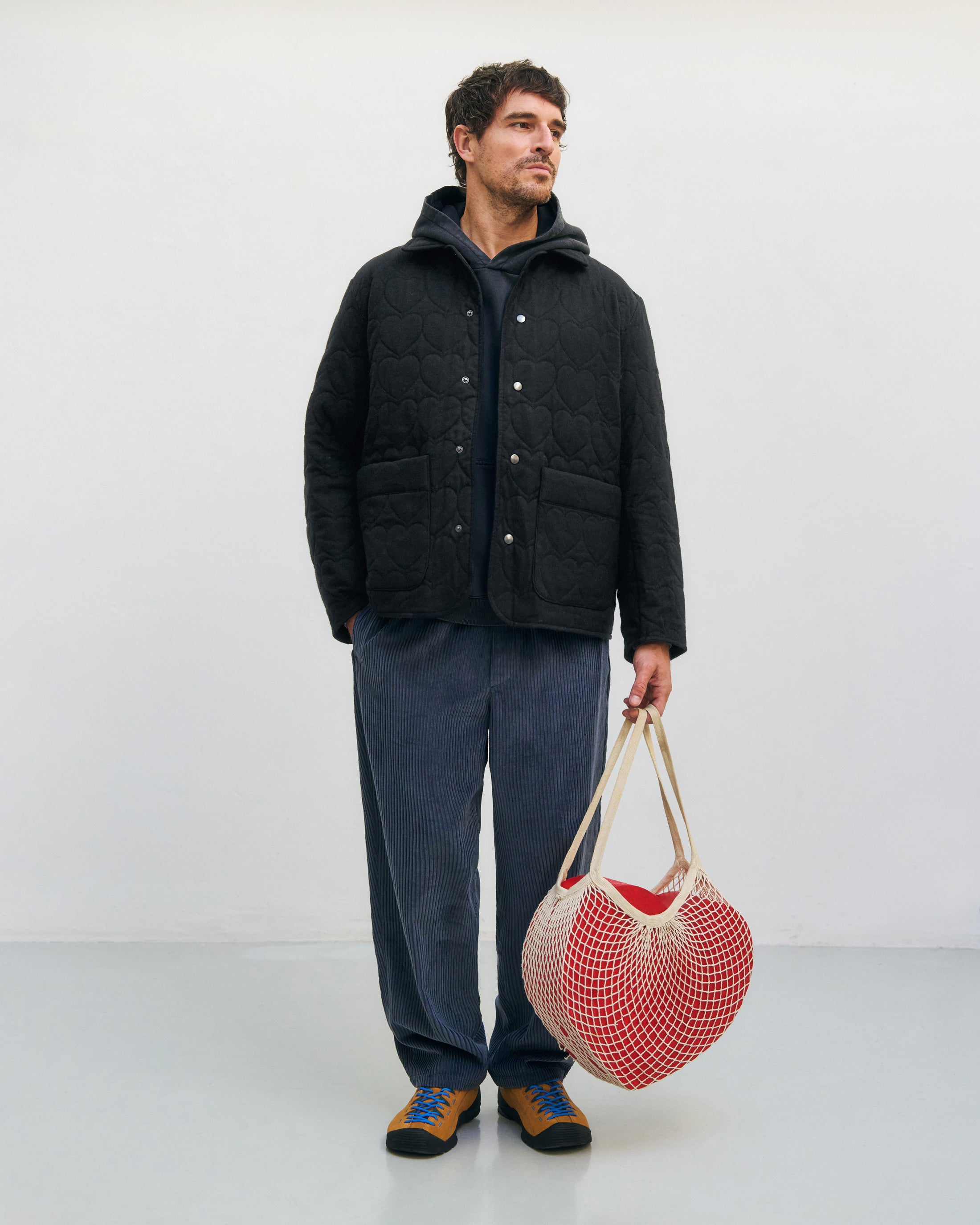 Flannel quilted jacket, organic cotton - Black