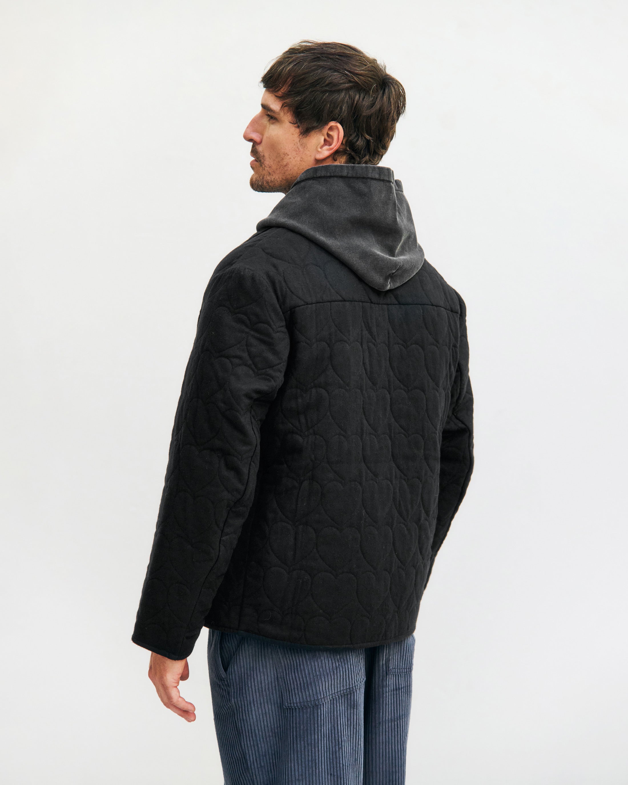 Flannel quilted jacket, organic cotton - Black