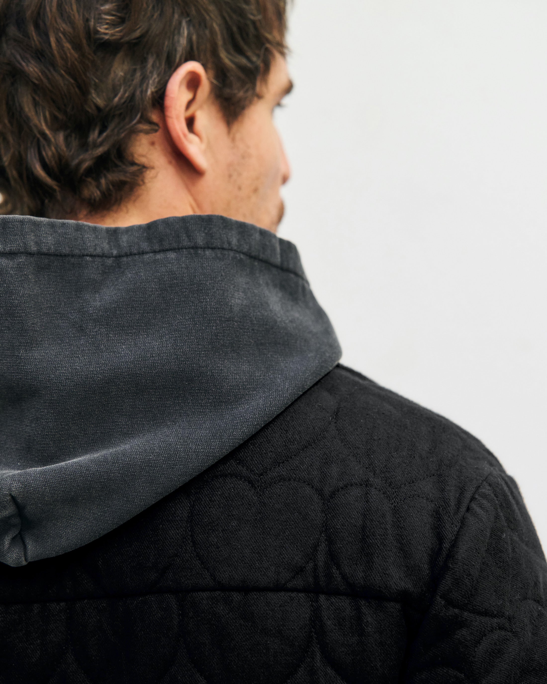 Flannel quilted jacket, organic cotton - Black