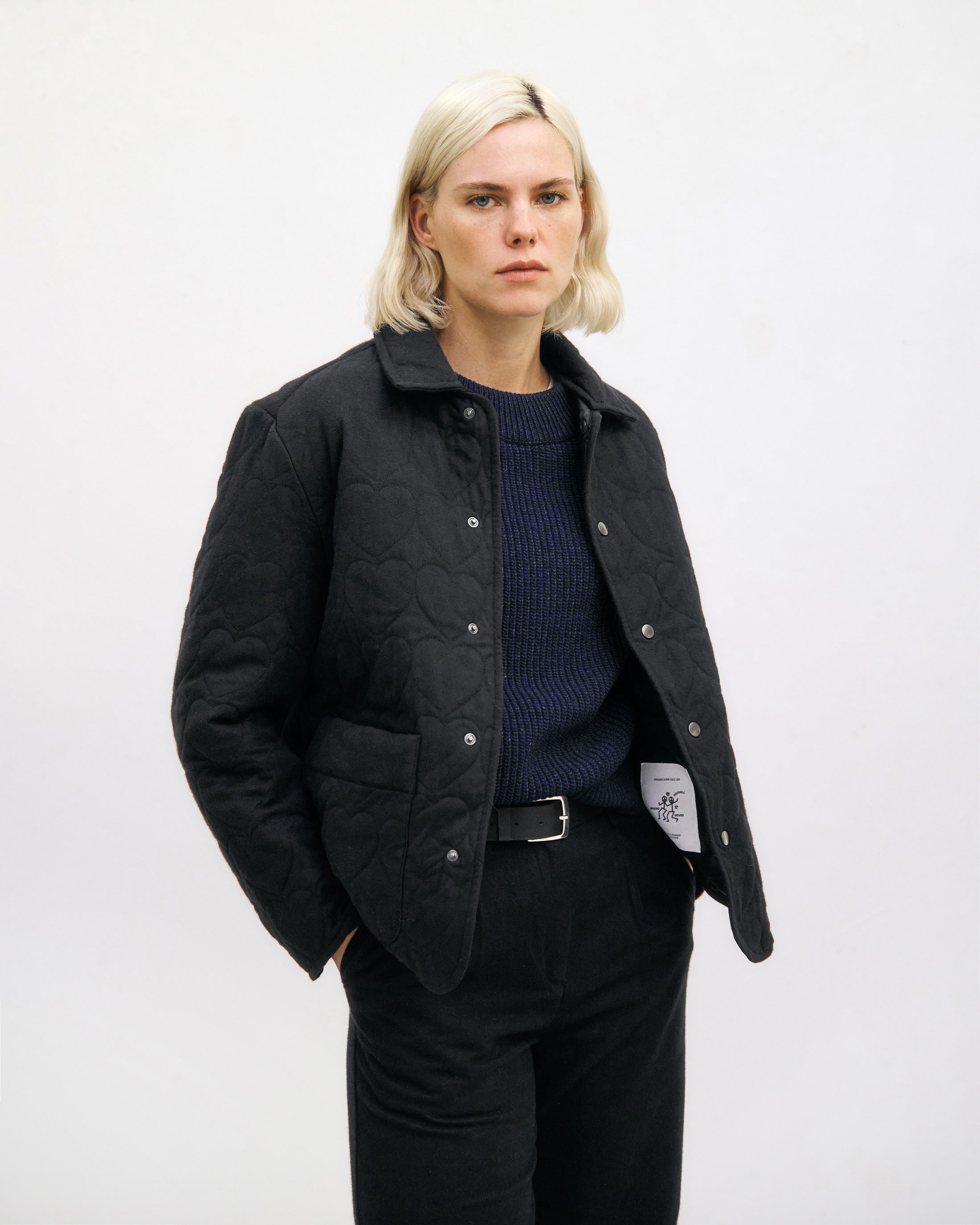 Flannel quilted jacket, organic cotton - Black