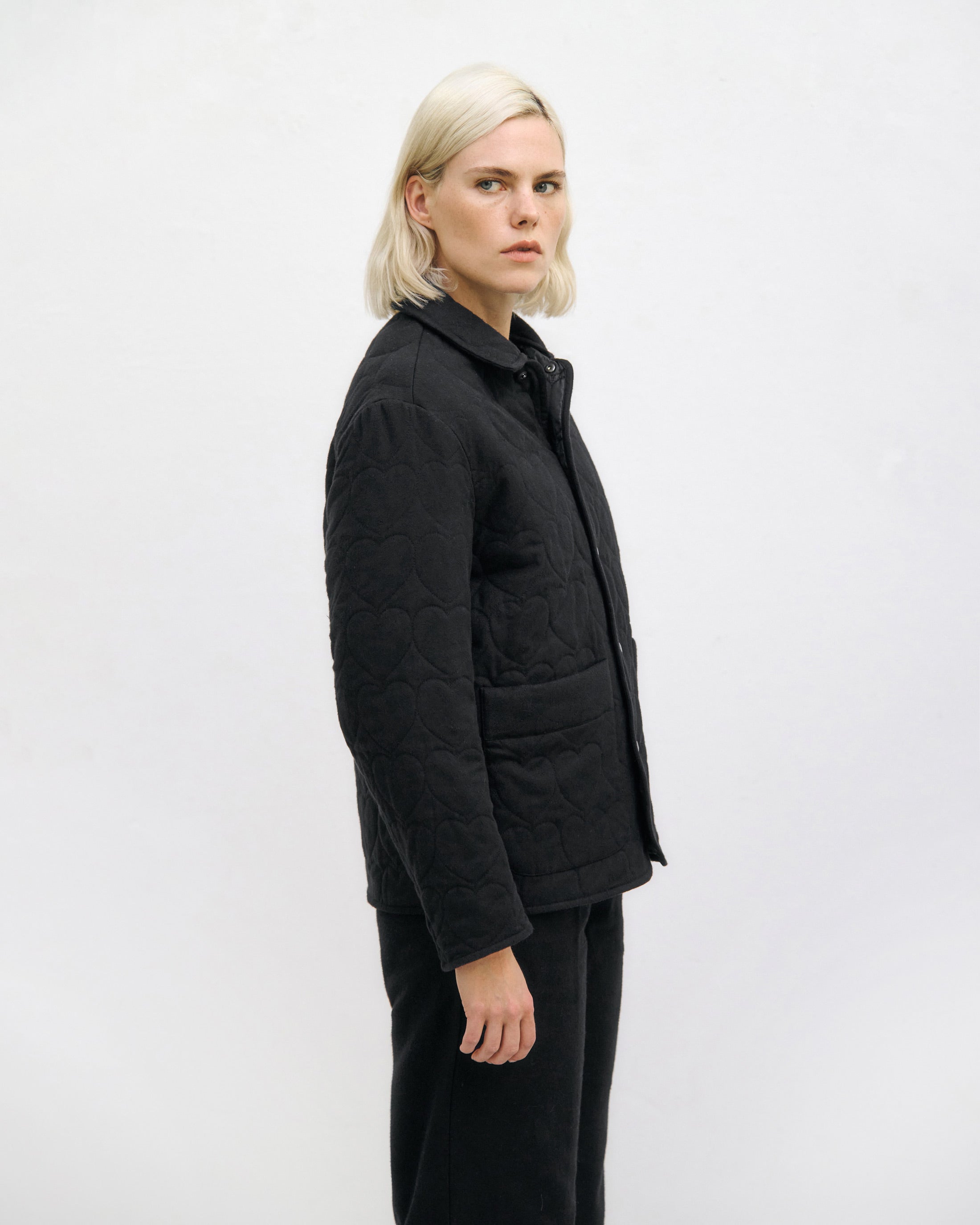 Flannel quilted jacket, organic cotton - Black