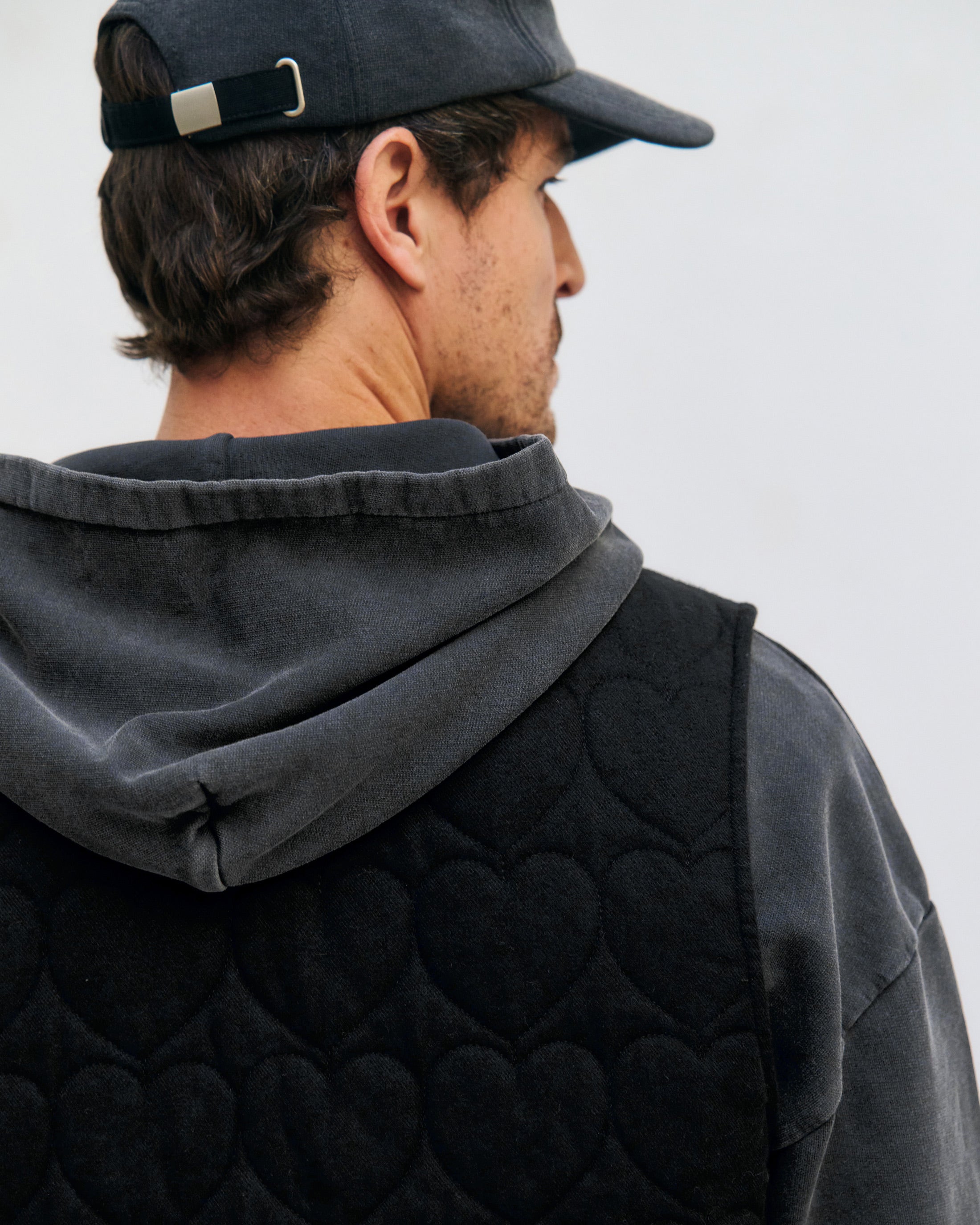 Flannel quilted vest, organic cotton - Black