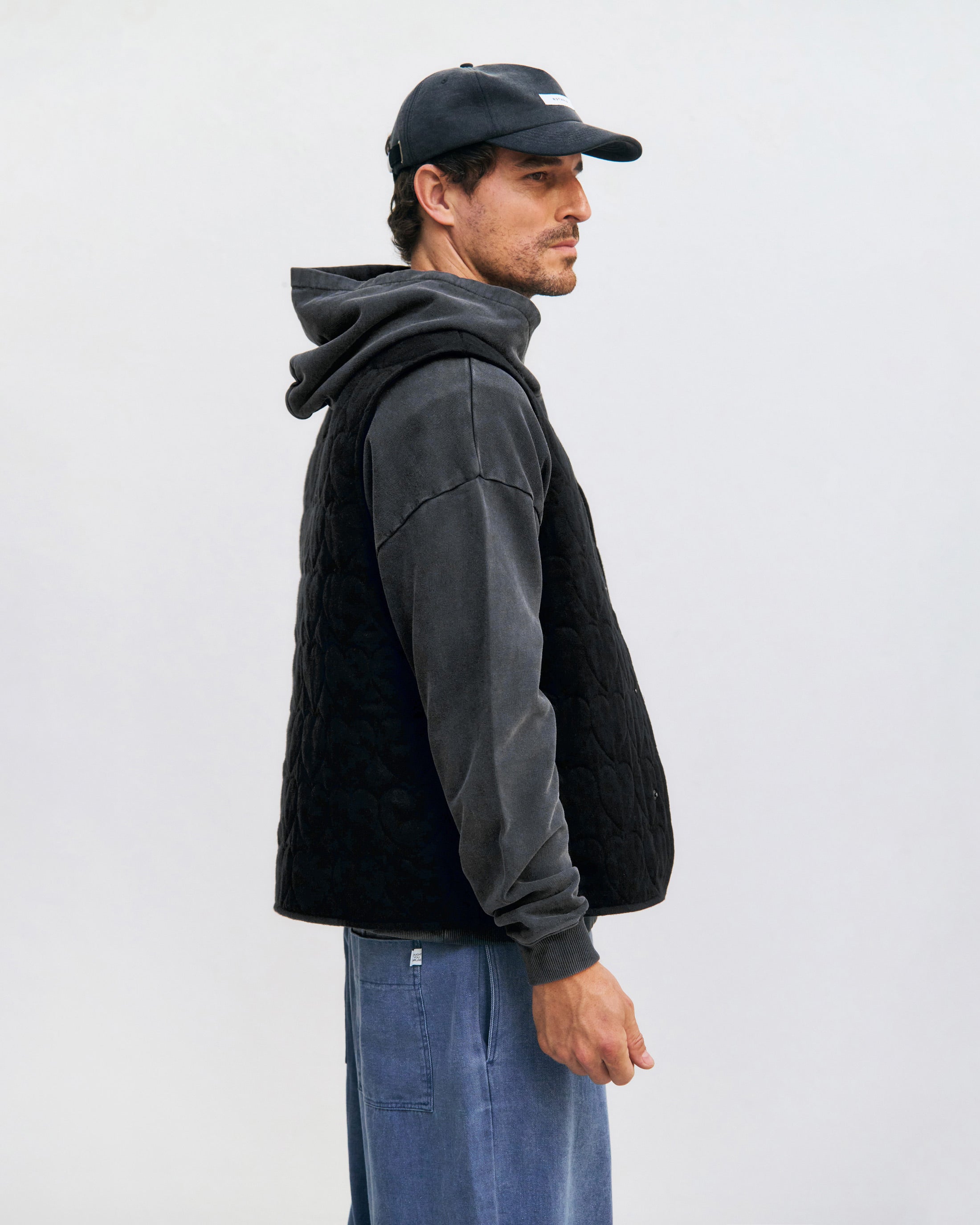 Flannel quilted vest, organic cotton - Black