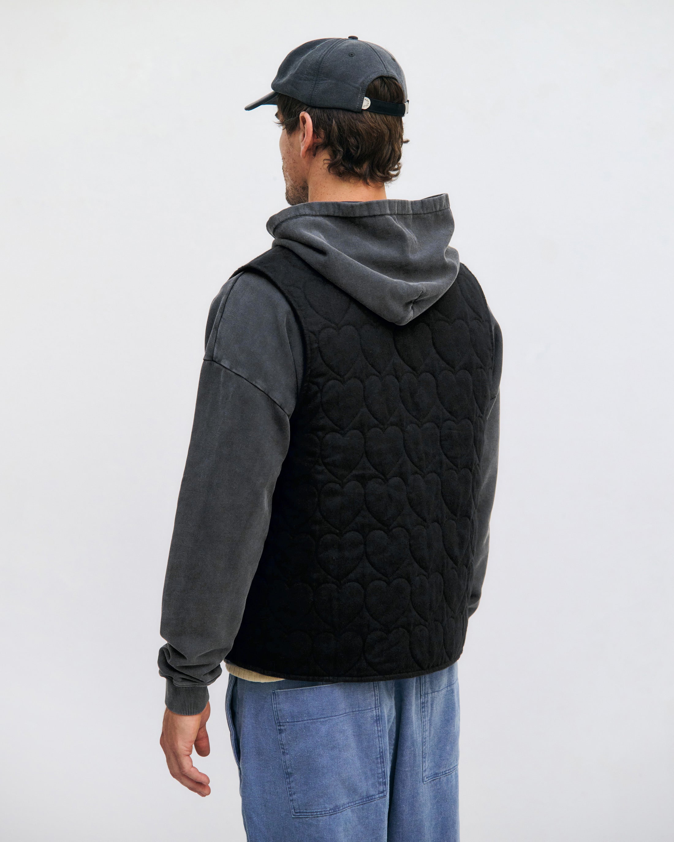 Flannel quilted vest, organic cotton - Black