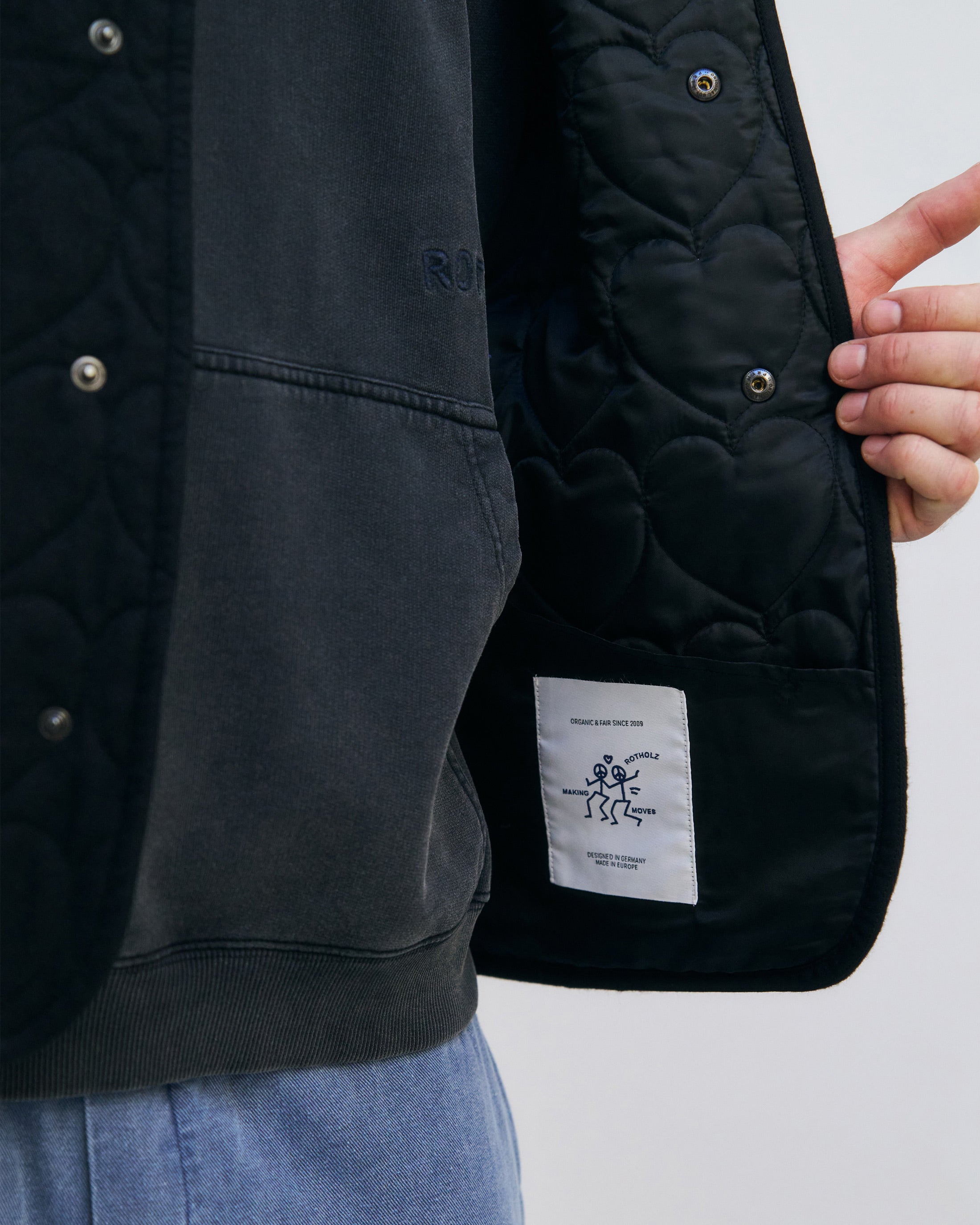 Flannel quilted vest, organic cotton - Black