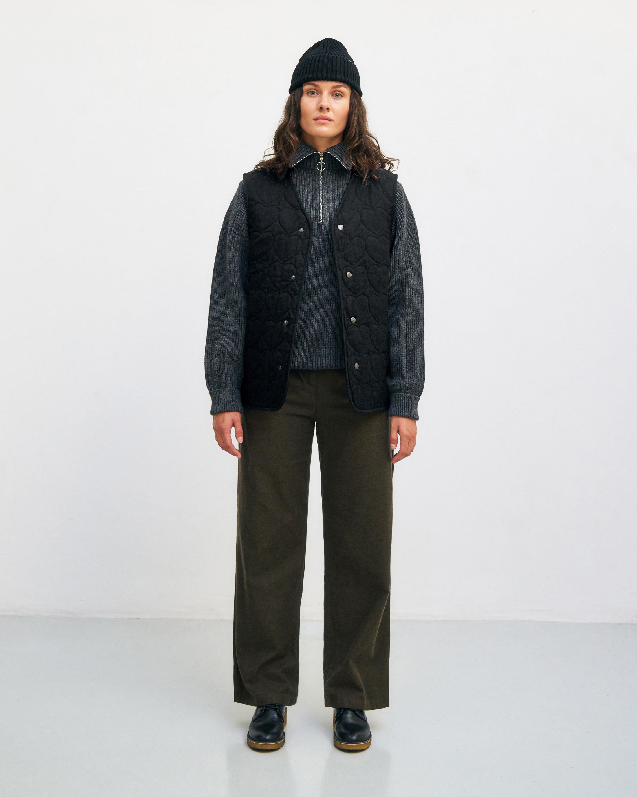 21AW Quilted Flannel Vest　Mサイズ Flannel quilted vest, organic cotton - Black