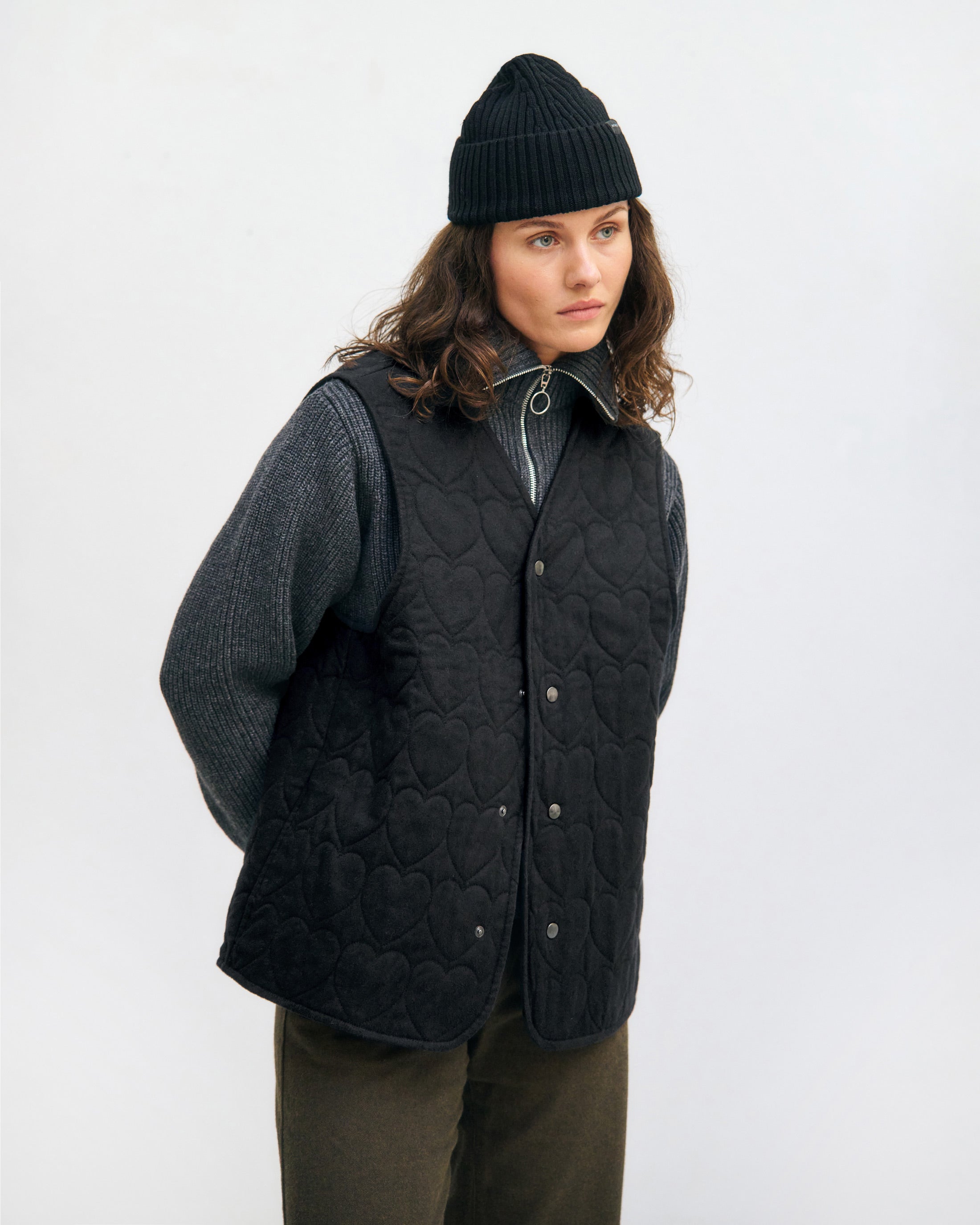 Flannel quilted vest, organic cotton - Black