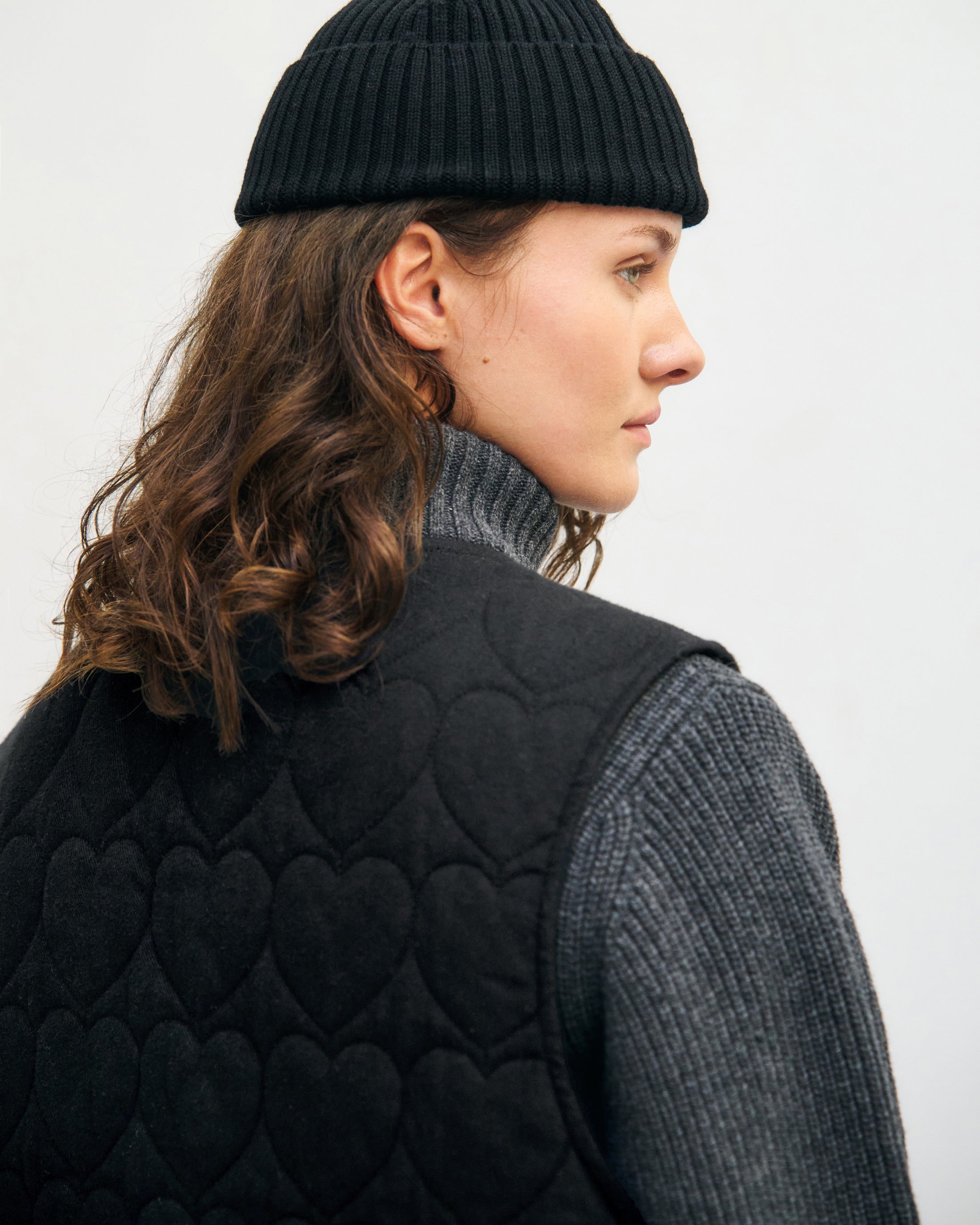 Flannel quilted vest, organic cotton - Black