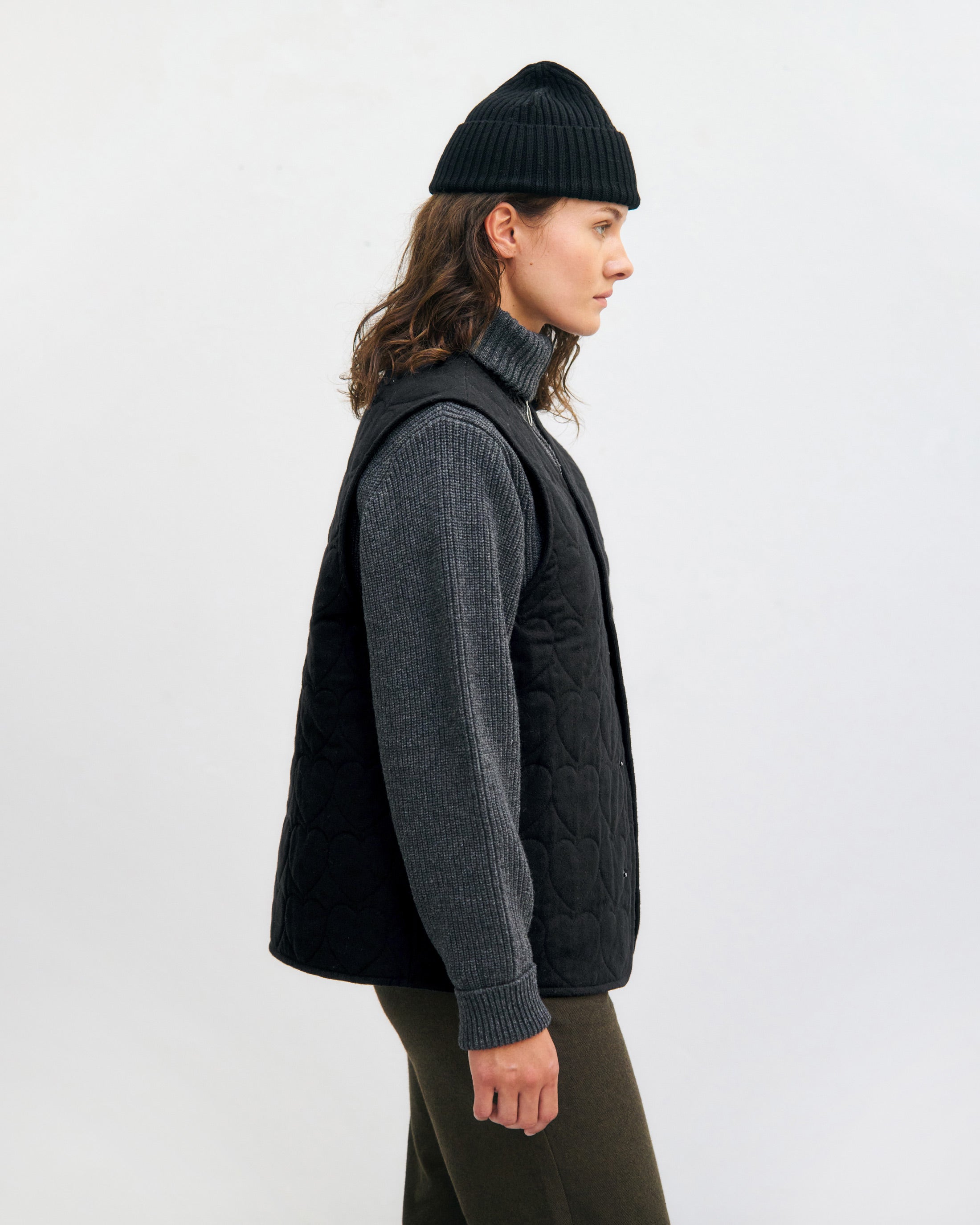 Flannel quilted vest, organic cotton - Black