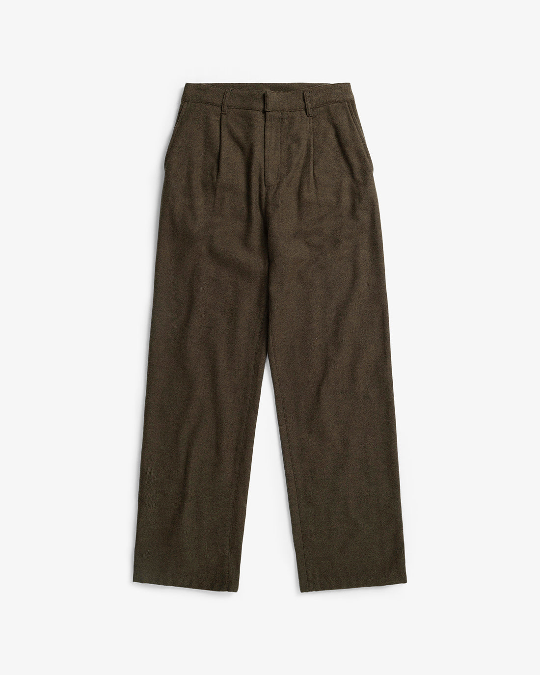 High-waisted flannel trousers, organic cotton - Brown