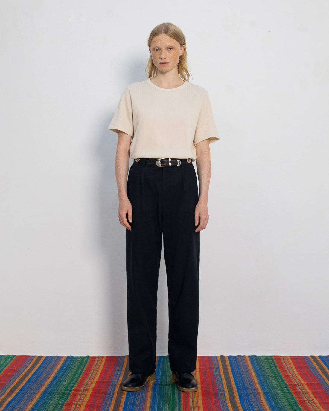 High-waisted flannel trousers, organic cotton - Black