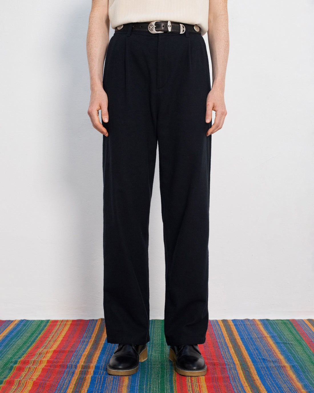 High-waisted flannel trousers, organic cotton - Black