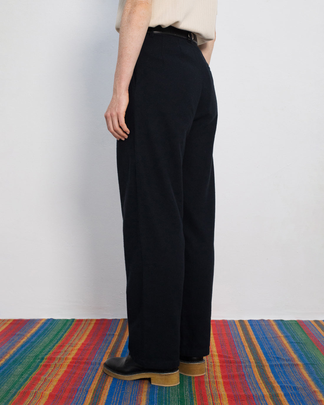 High-waisted flannel trousers, organic cotton - Black
