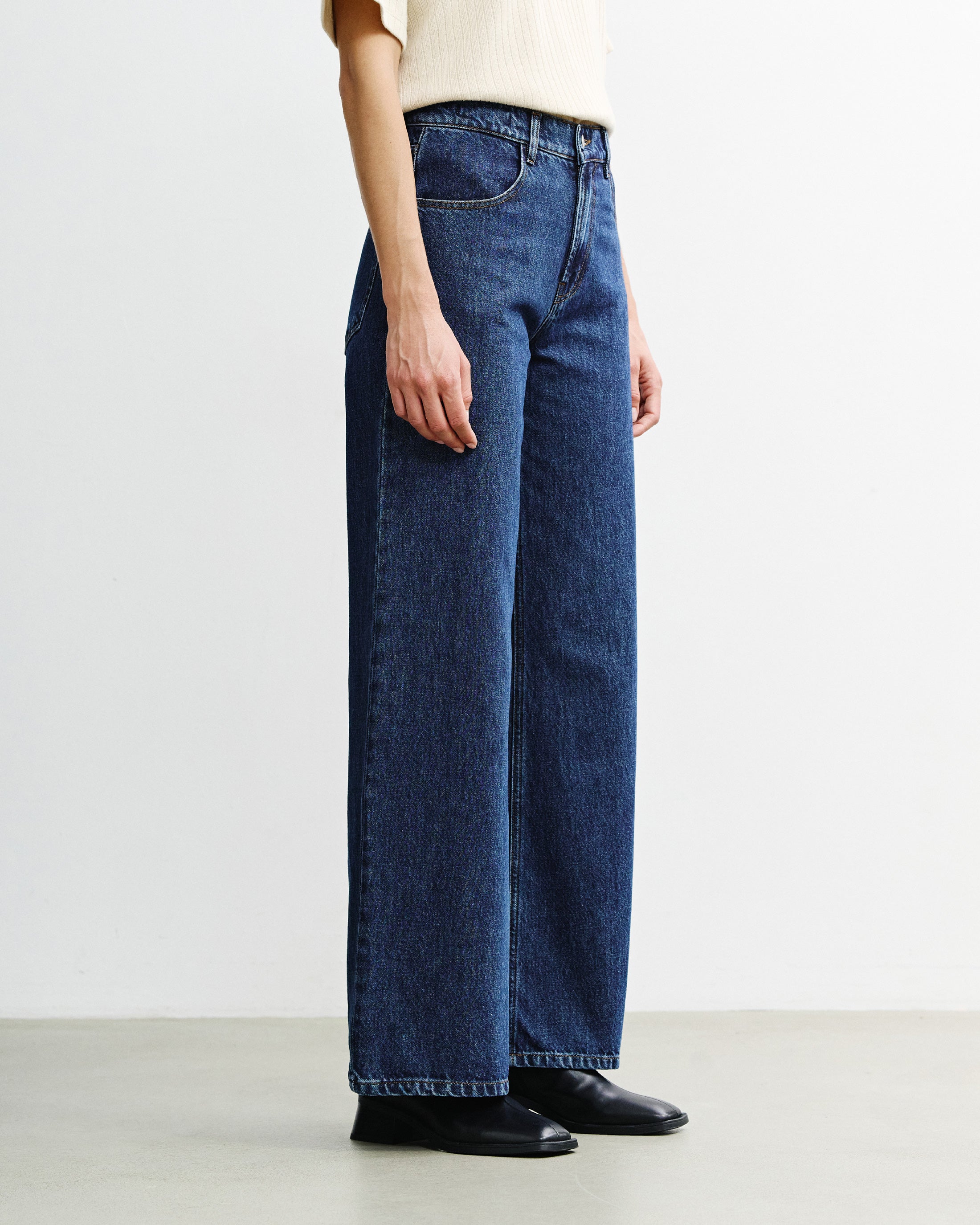 Flared Leg Organic Cotton Jeans - Dark Blue