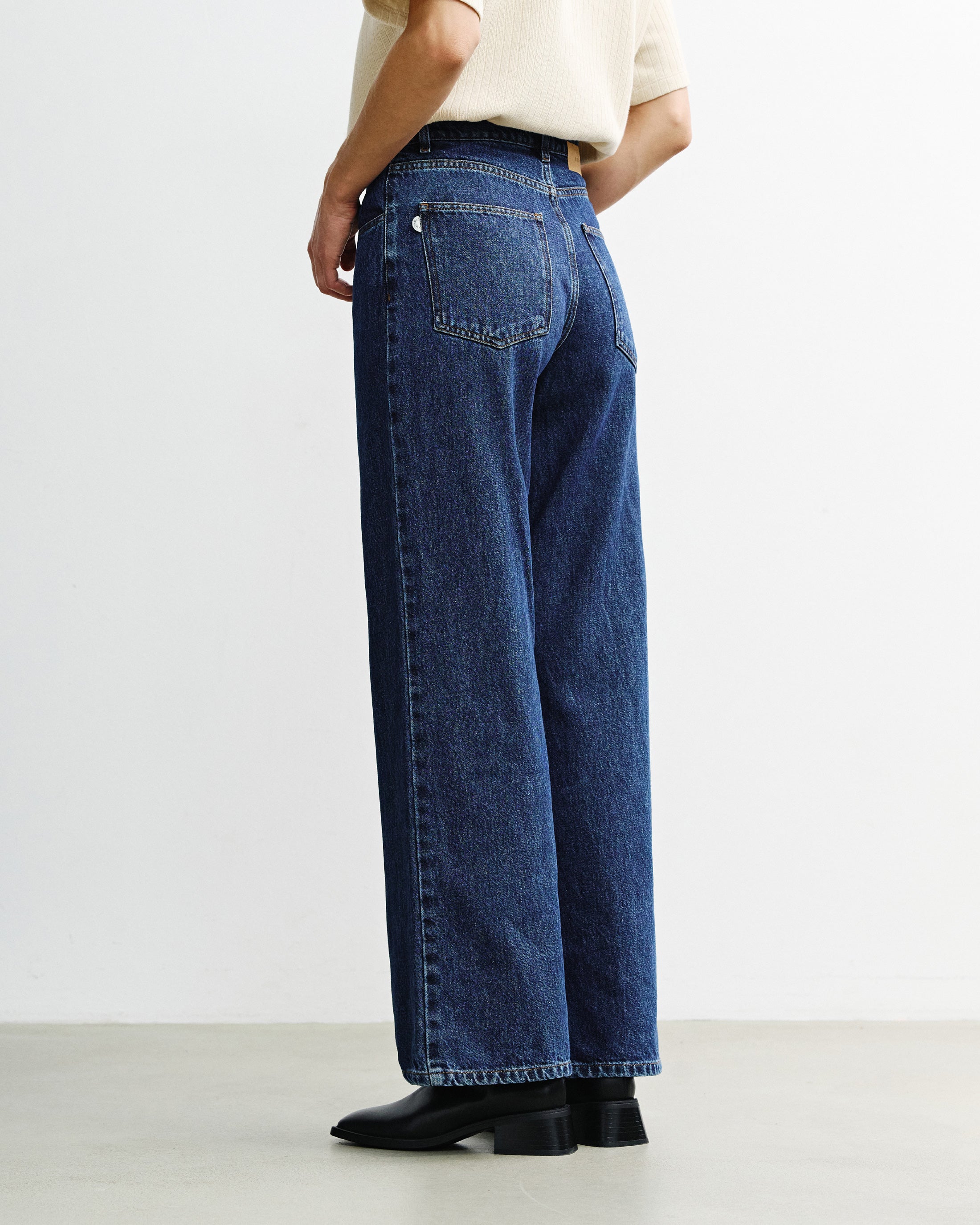 Flared Leg Organic Cotton Jeans - Dark Blue