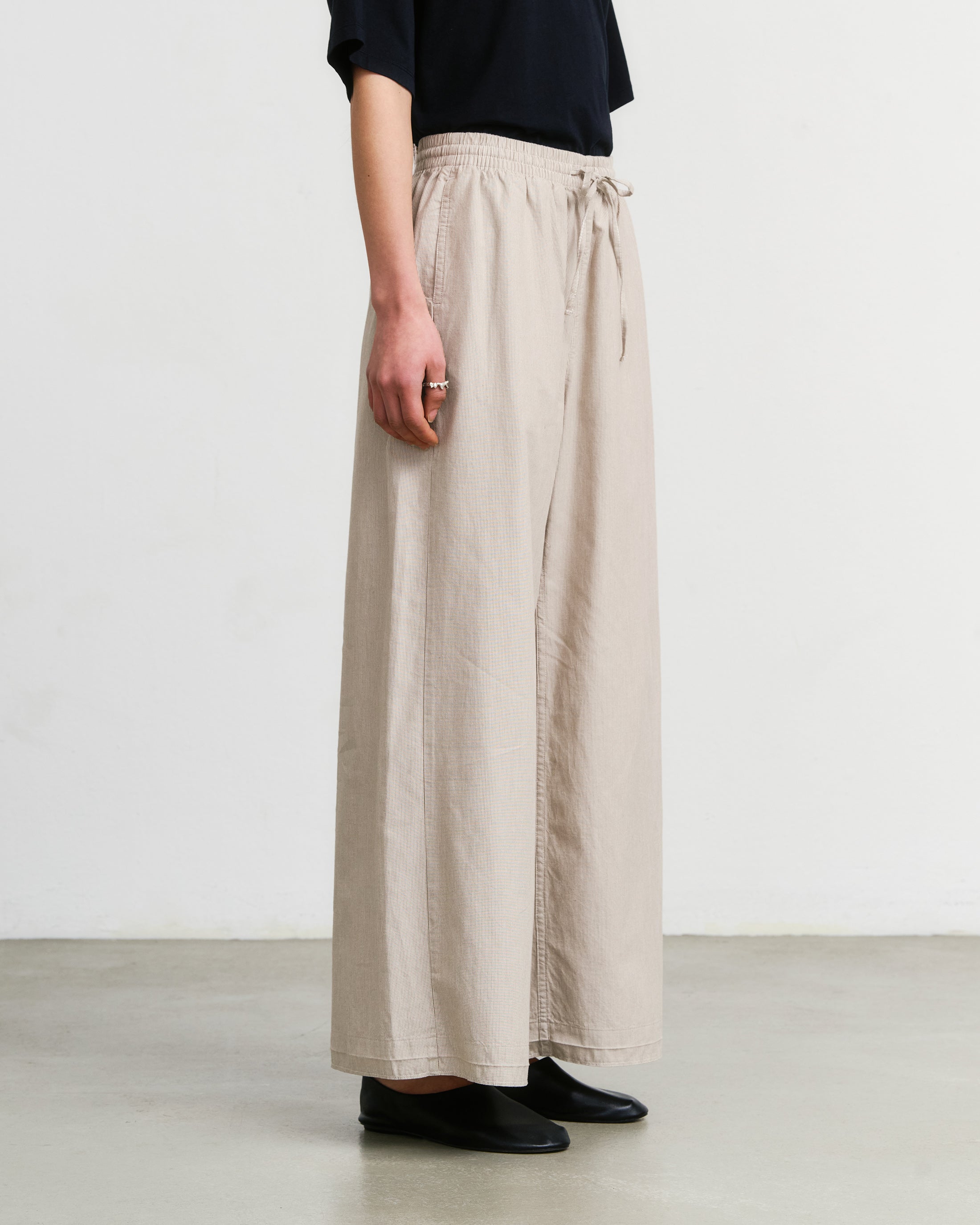 Leichte Schlaghose Bio Baumwolle - Beige Gestreift