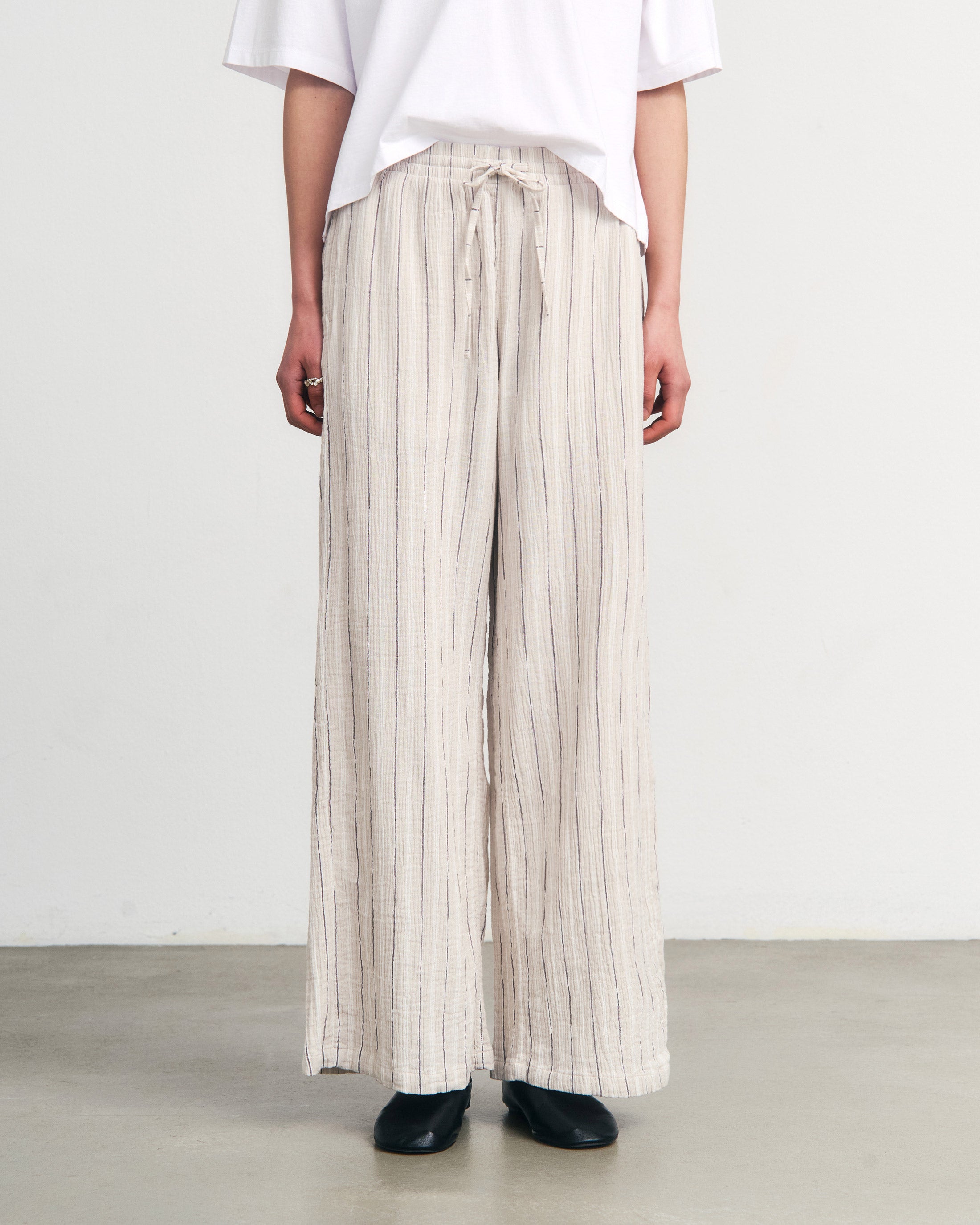 Leichte Schlaghose Bio Baumwolle - Sand Gestreift