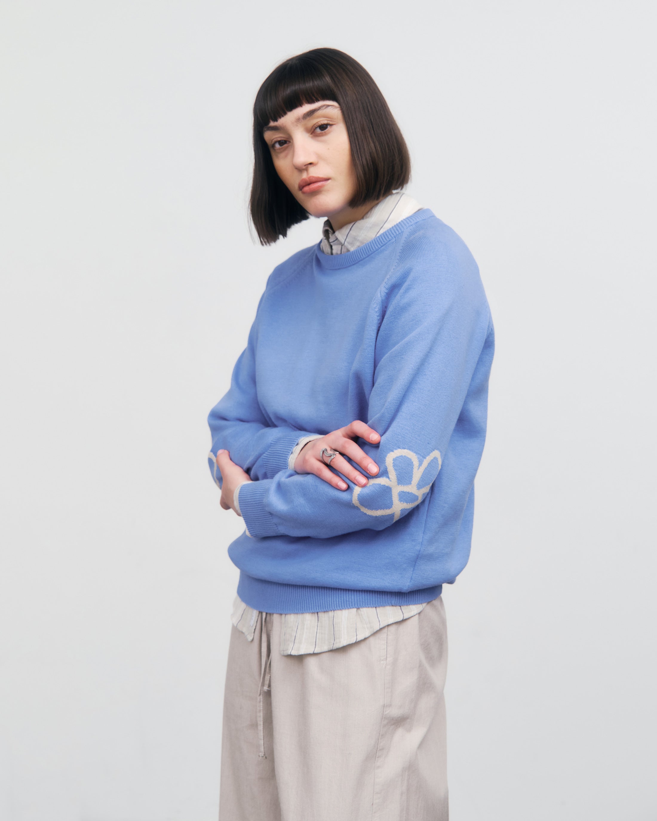 Flower Strickpullover Bio Baumwolle - Blau