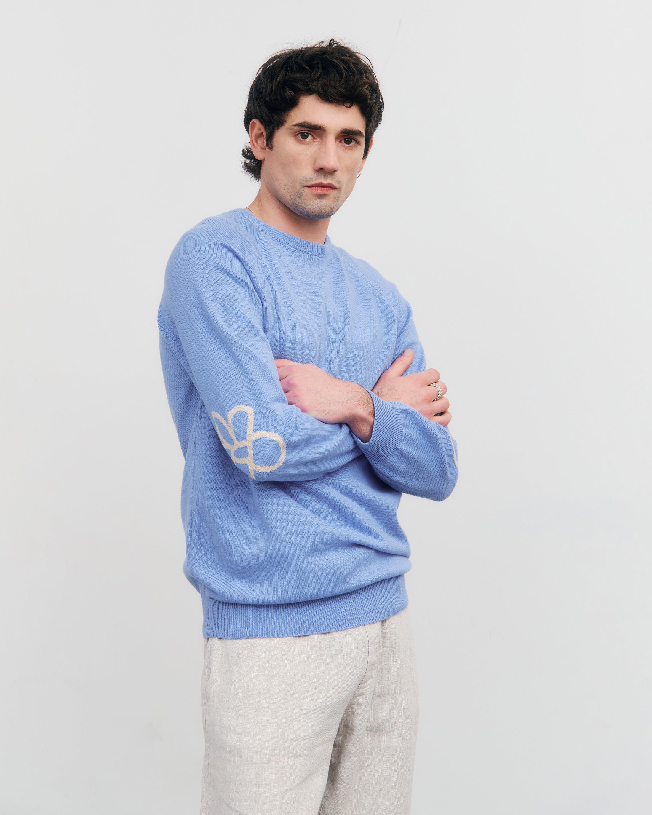 Flower Organic Cotton Knitted Sweater - Blue