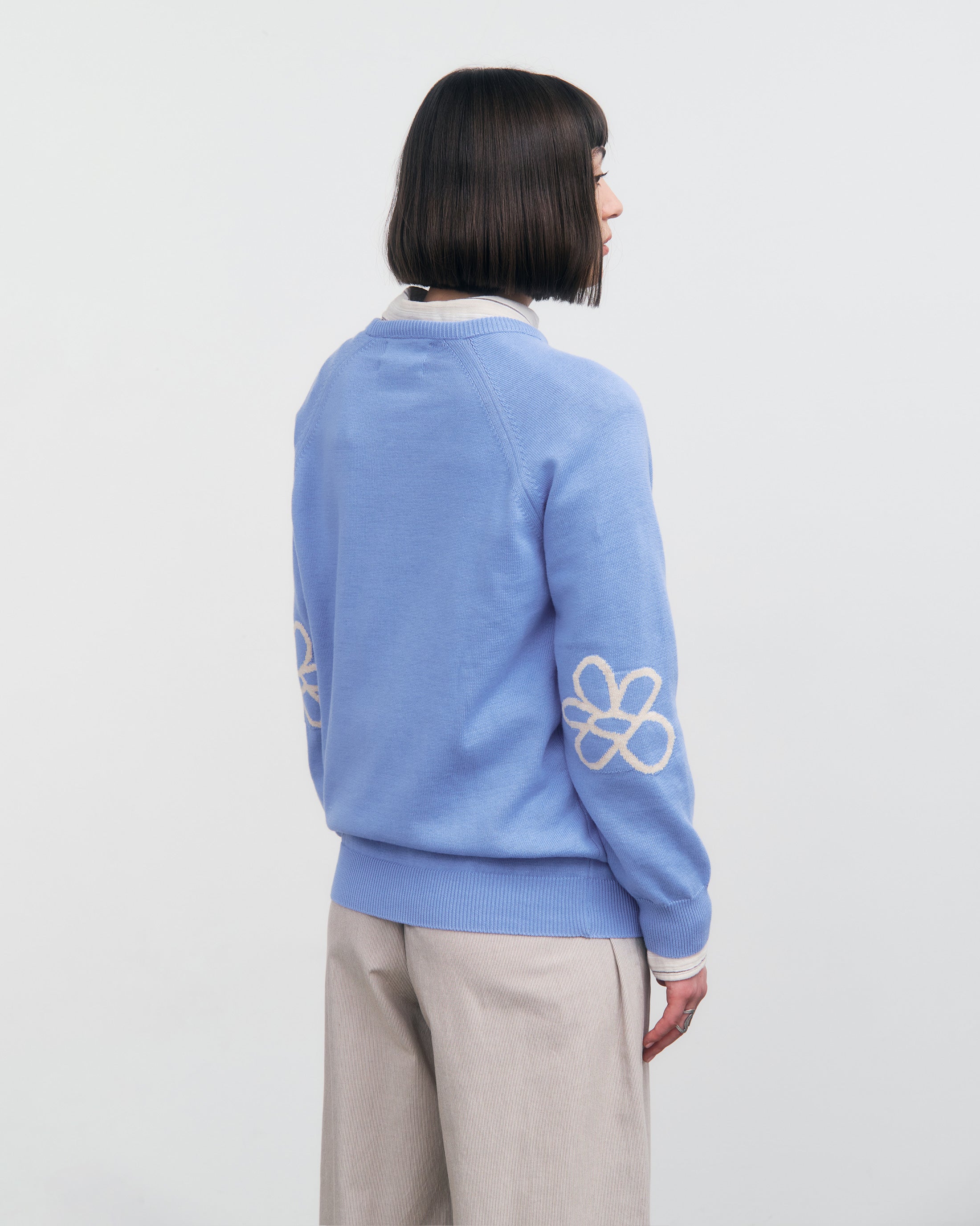 Flower Strickpullover Bio Baumwolle - Blau